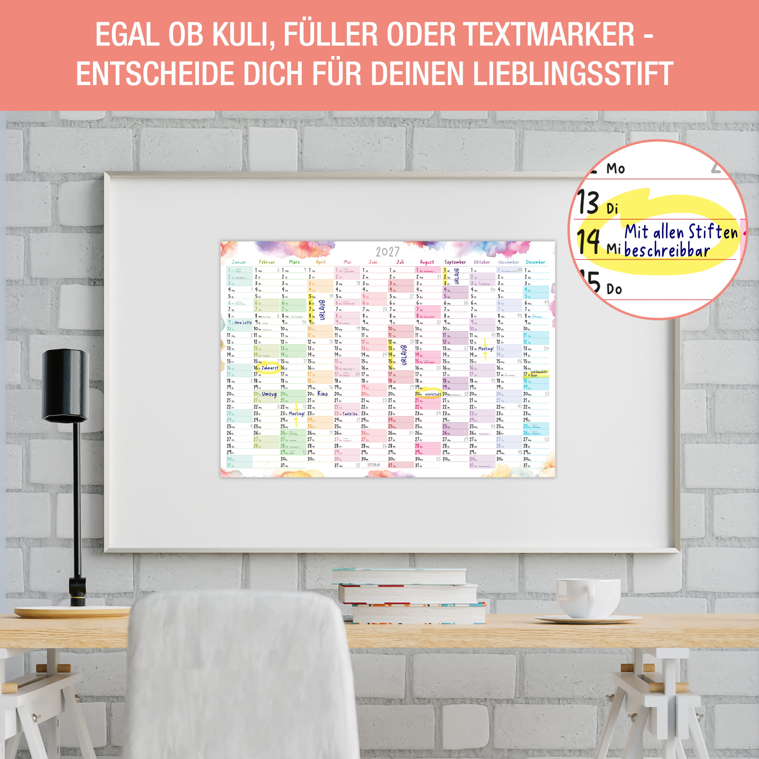 Wandkalender 2027 A3 Aquarell Splash