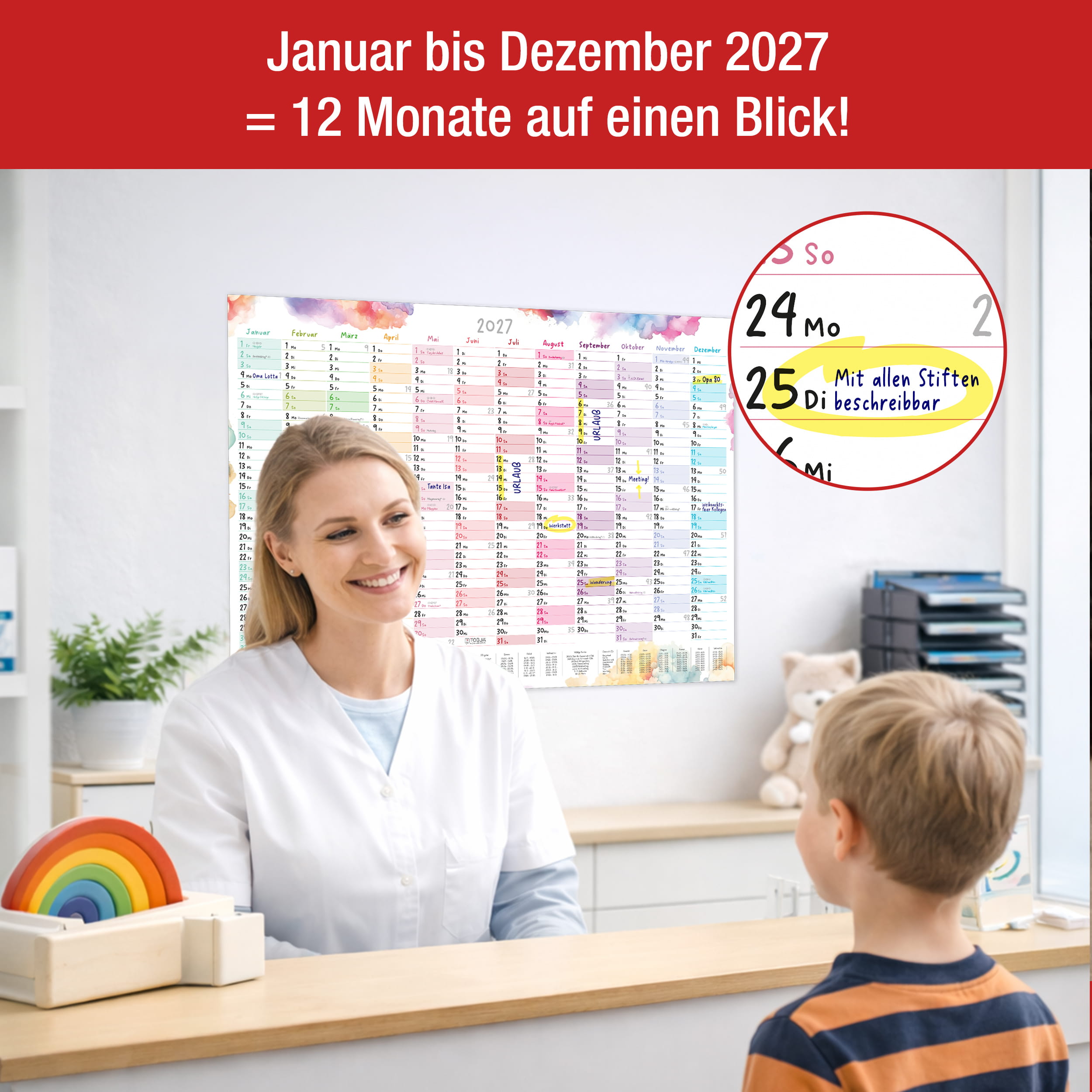 Wandkalender 2027 A2 Aquarell Splash