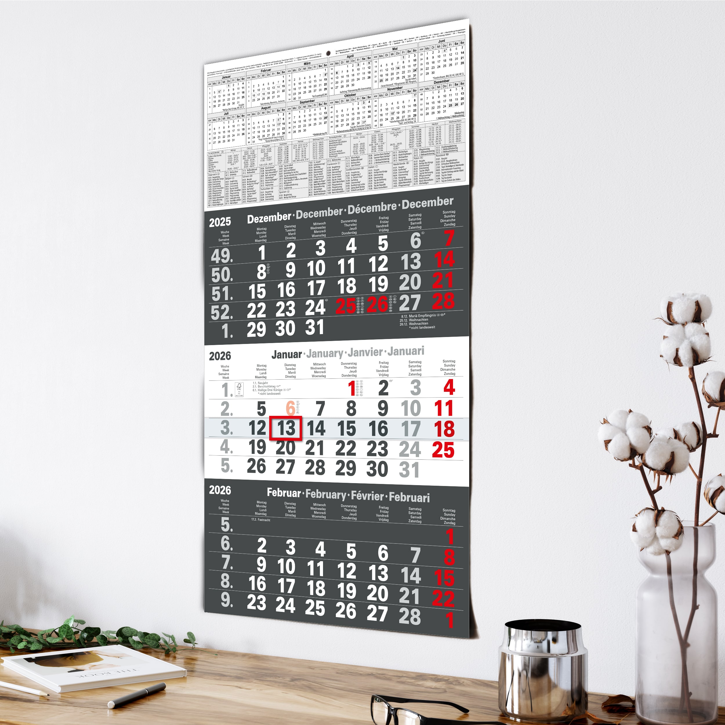 3-Monatskalender 2026 Anthrazit 3-Monatskalender 2026 Anthrazit