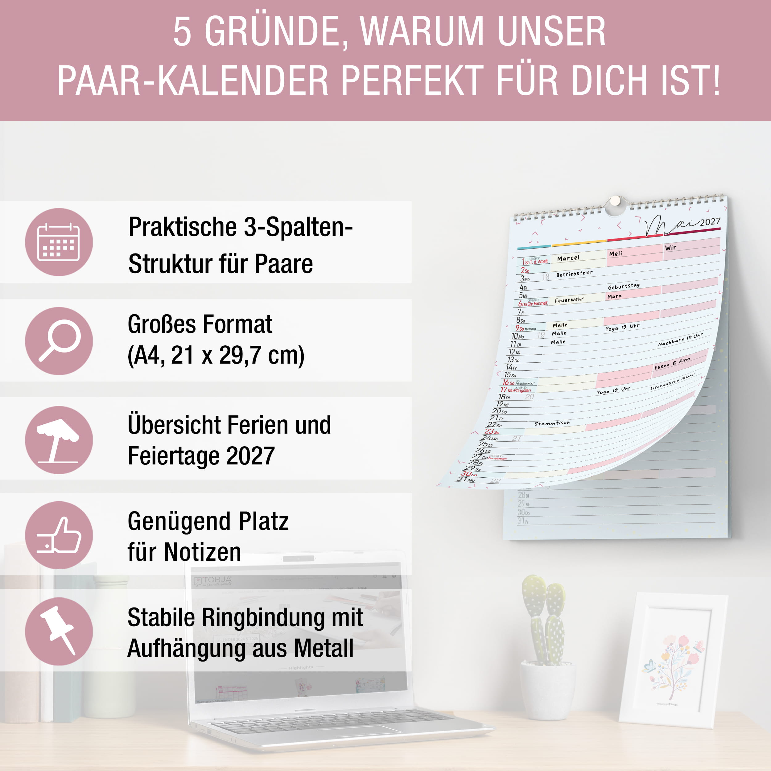 Paarkalender 2027 A4 – 3 Spalten