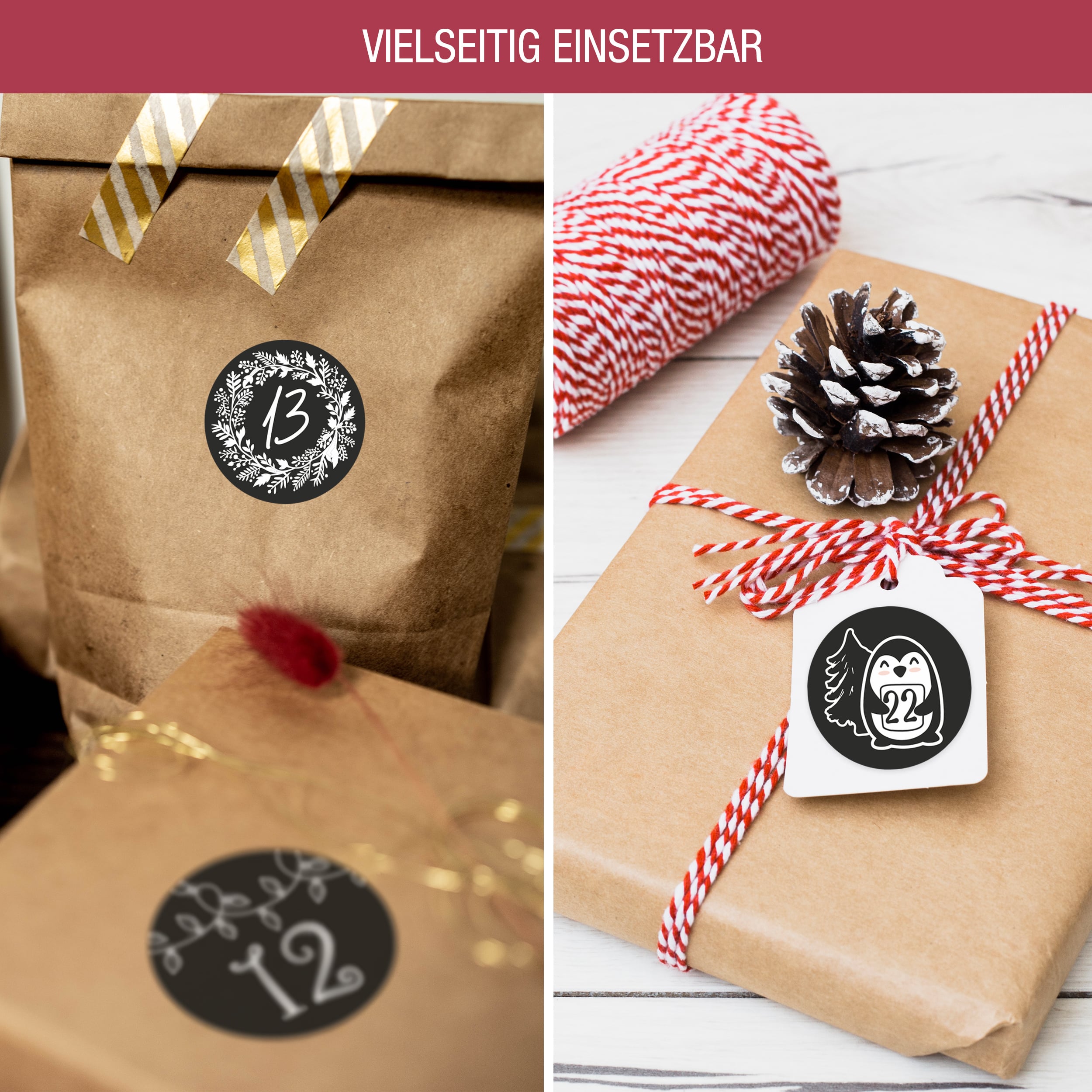 Adventsaufkleber Zahlen 1-24 schwarz-weiß