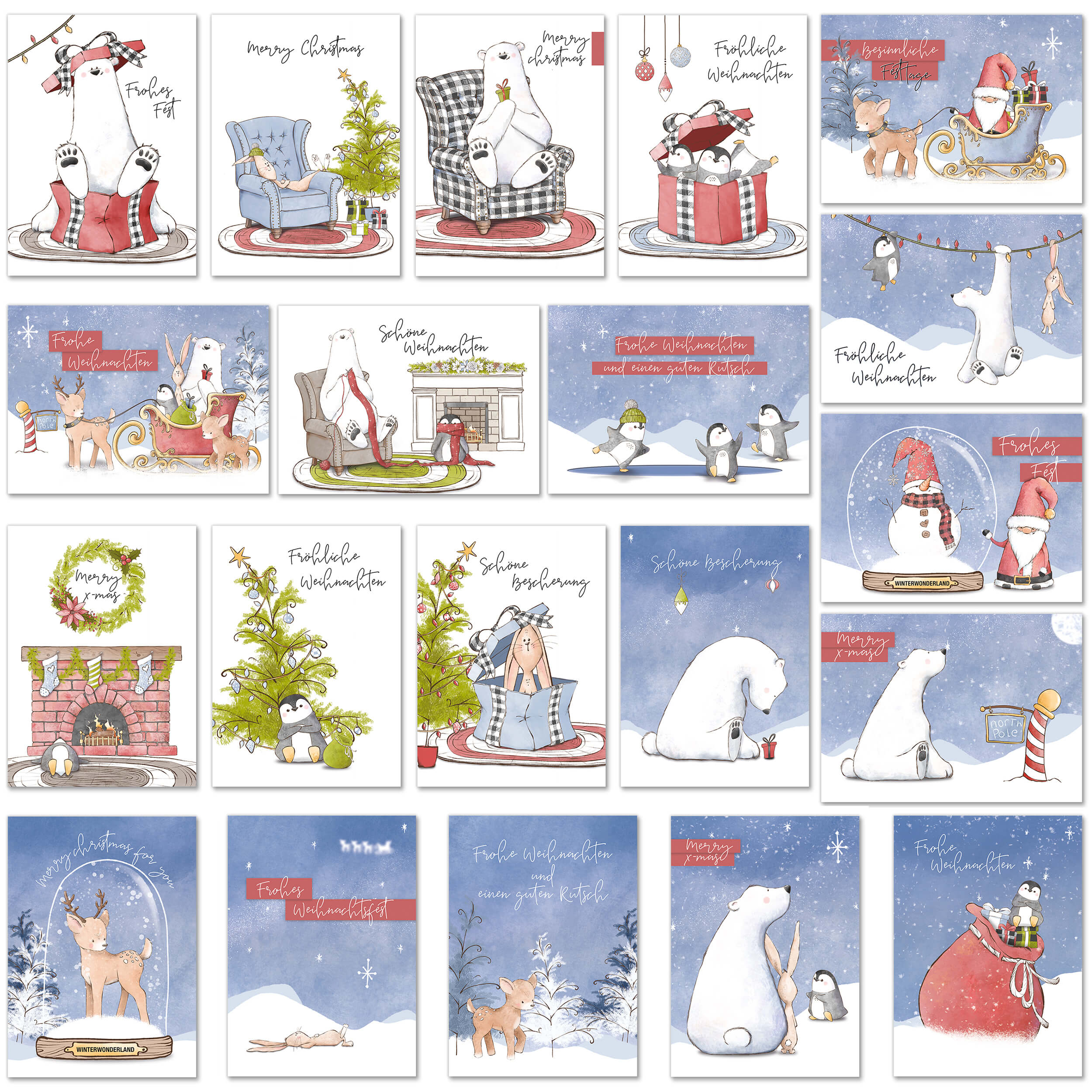 Weihnachtspostkarten "Tiere im Schnee"