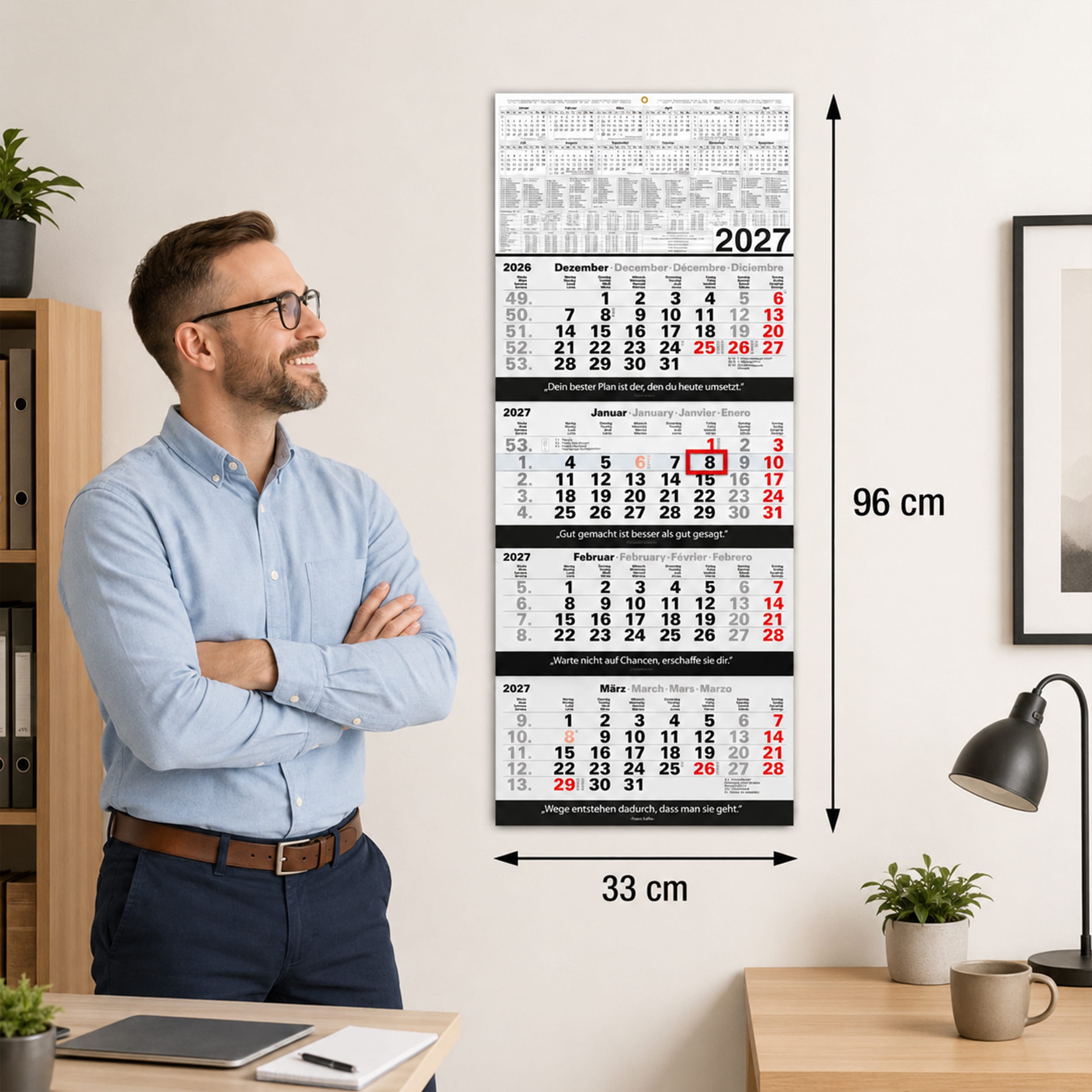 4-Monatskalender 2027 Block Zitate 33x96