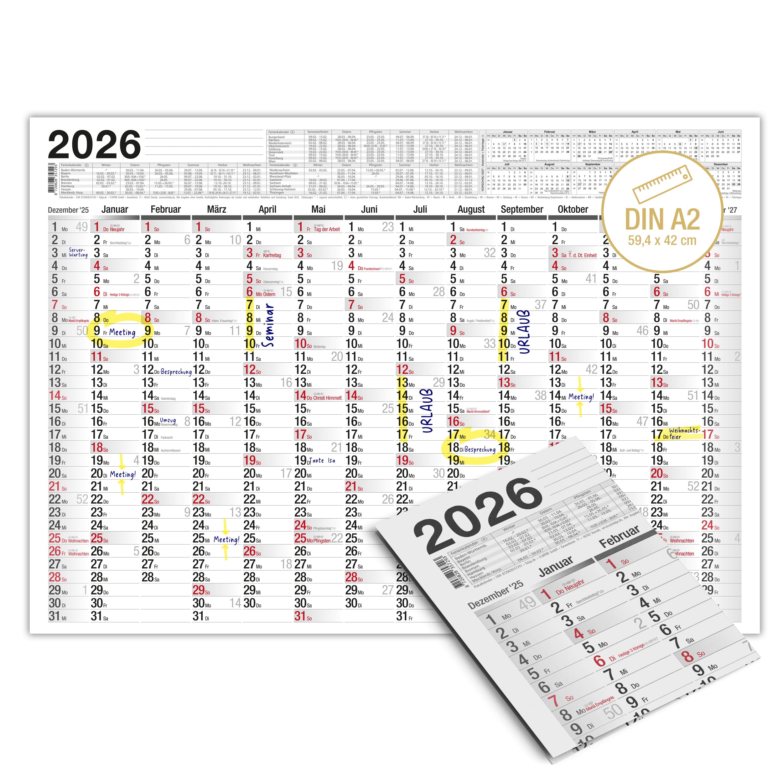 Wandkalender A2 2026