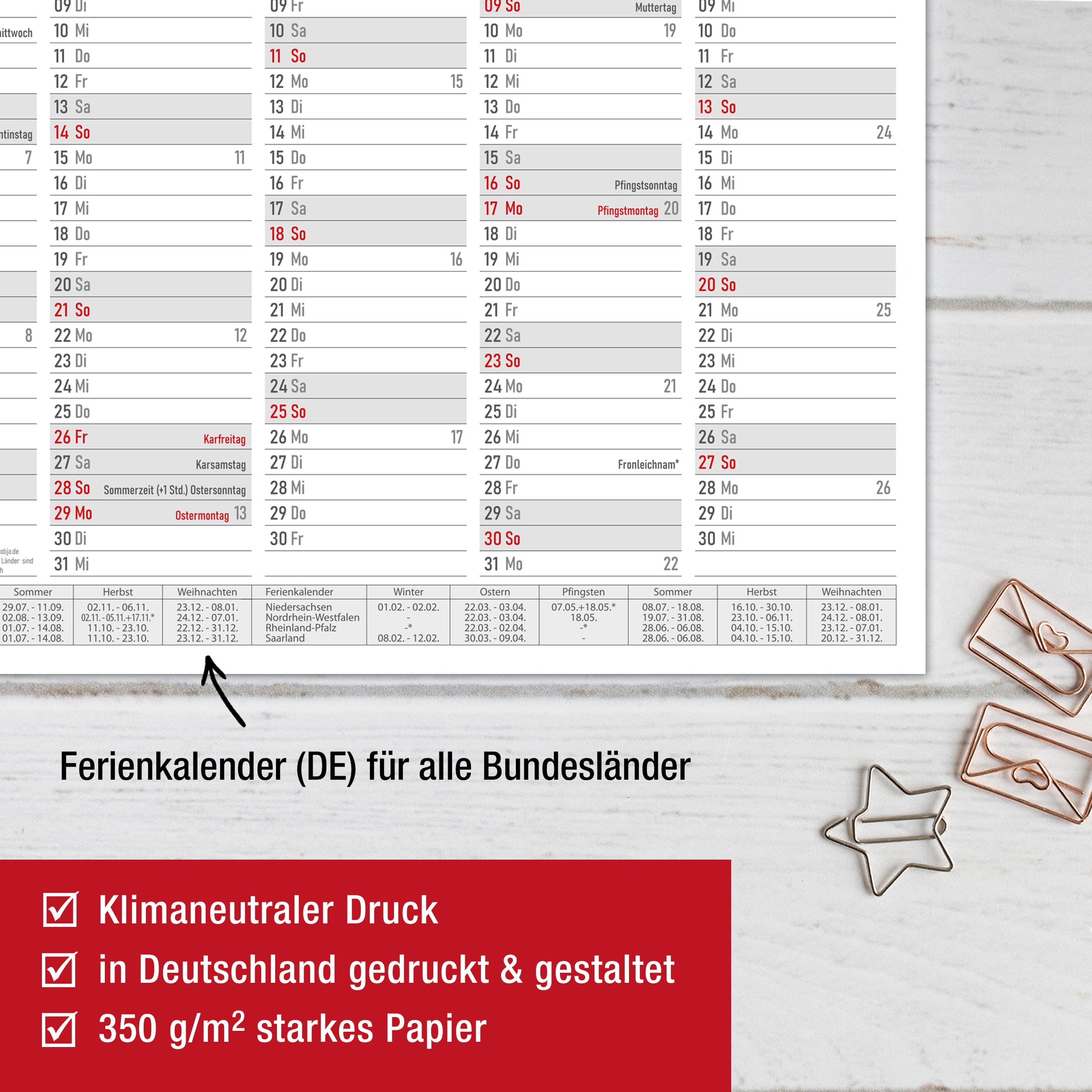 Tafelkalender 2027 Rot A4 - 3er Set