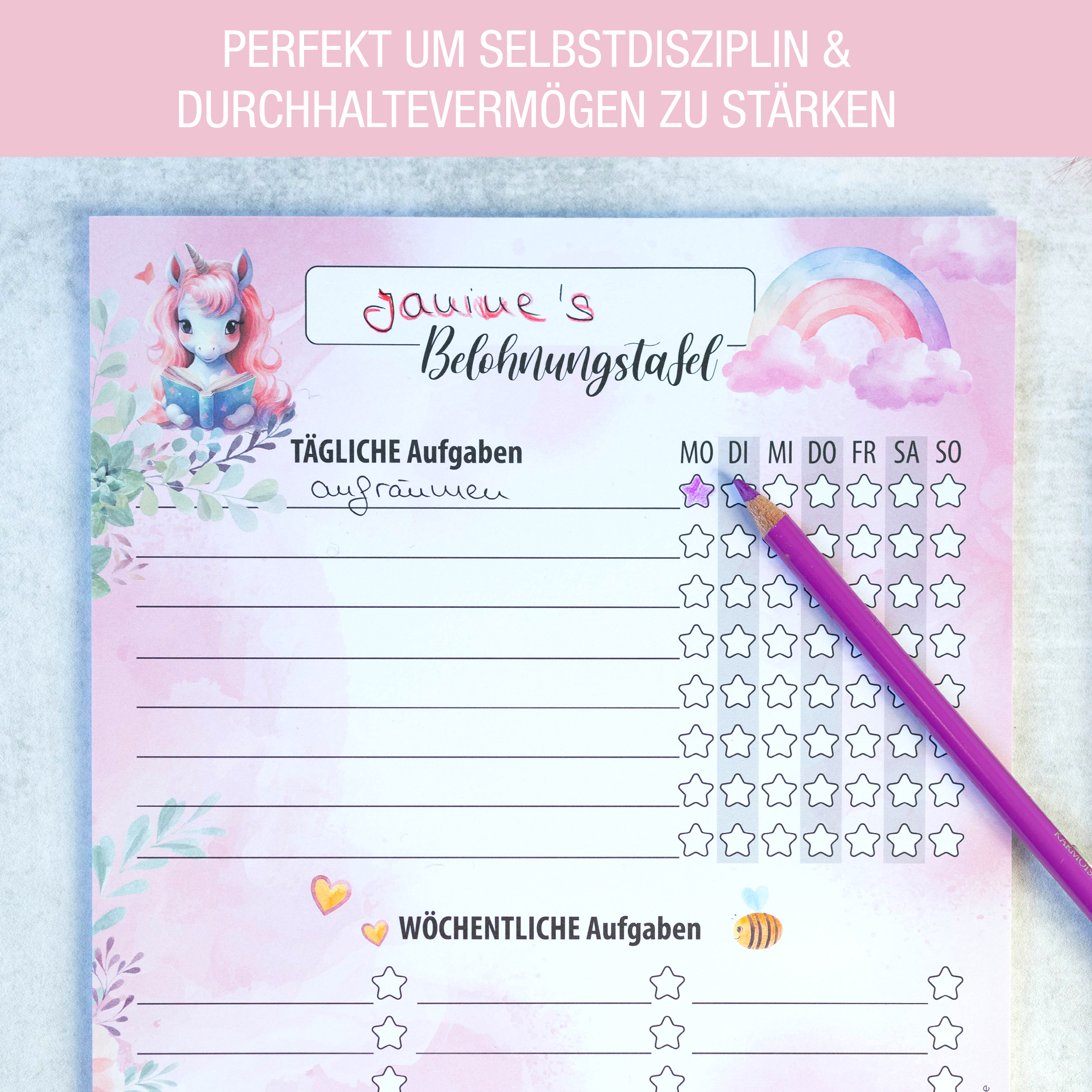 Belohnungstafel Kinder 25 Blatt Einhorn Belohnungstafel Kinder 25 Blatt Einhorn