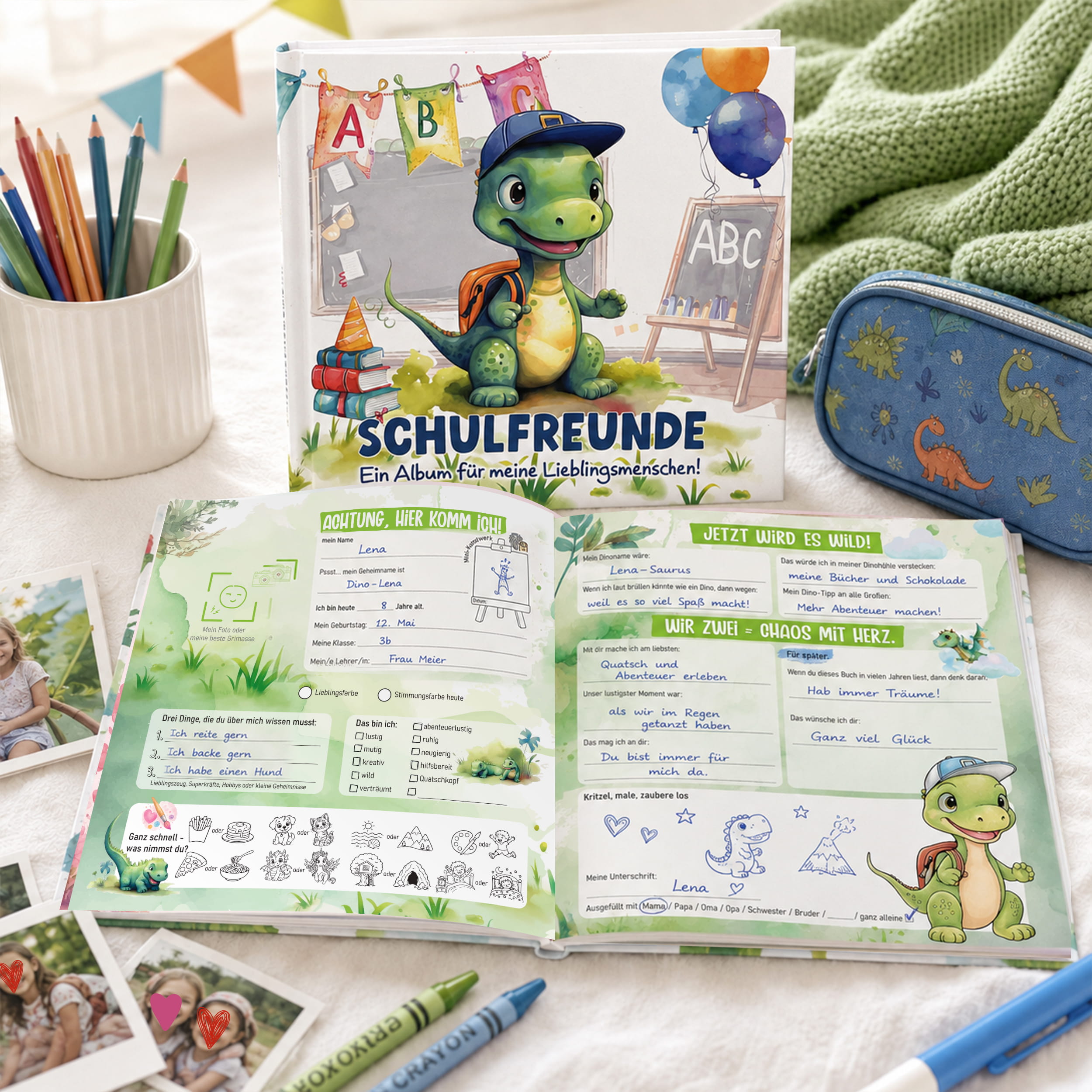 Freundebuch Grundschule Dino – 21 x 21 cm Hardcover