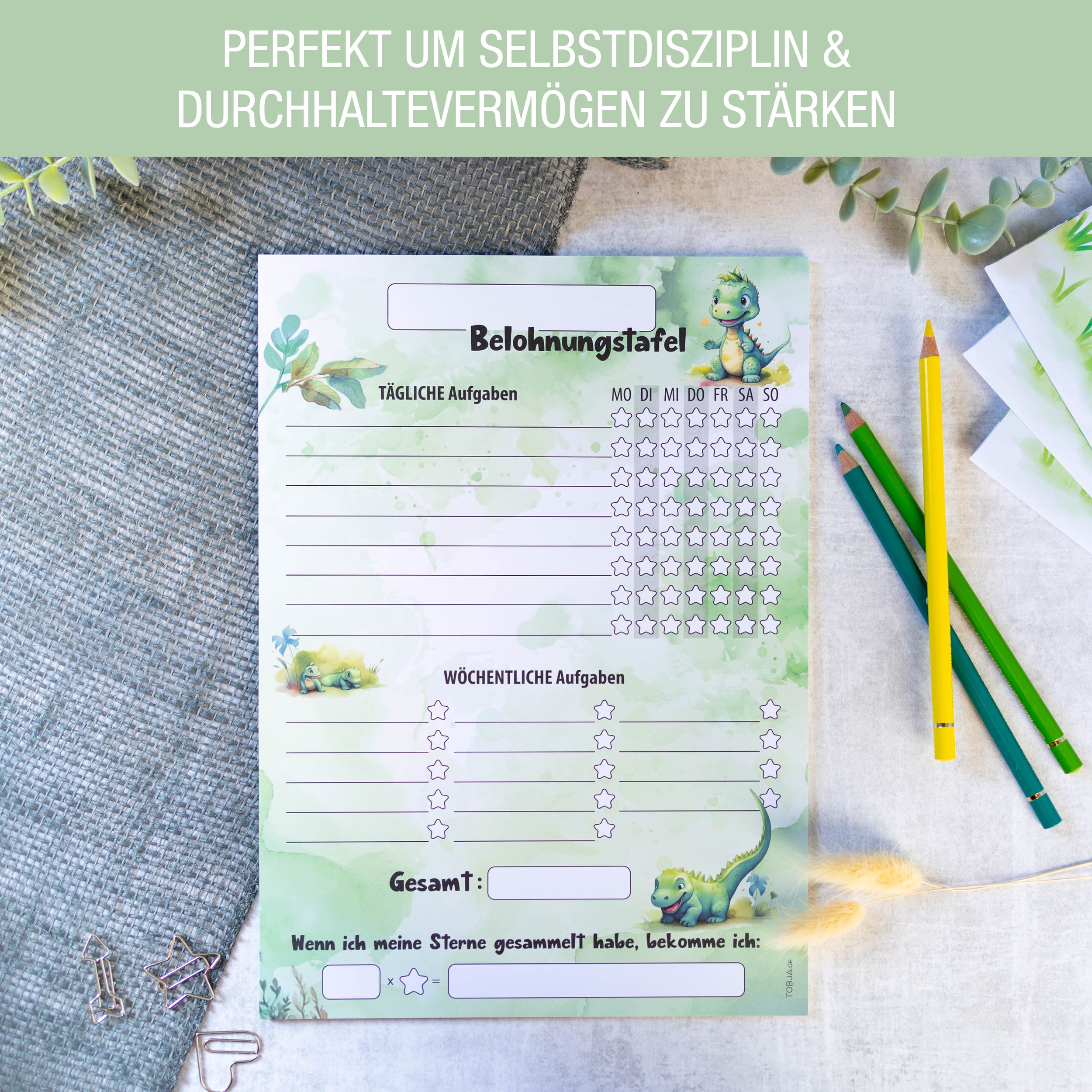 Belohnungstafel Kinder 25 Blatt Dino