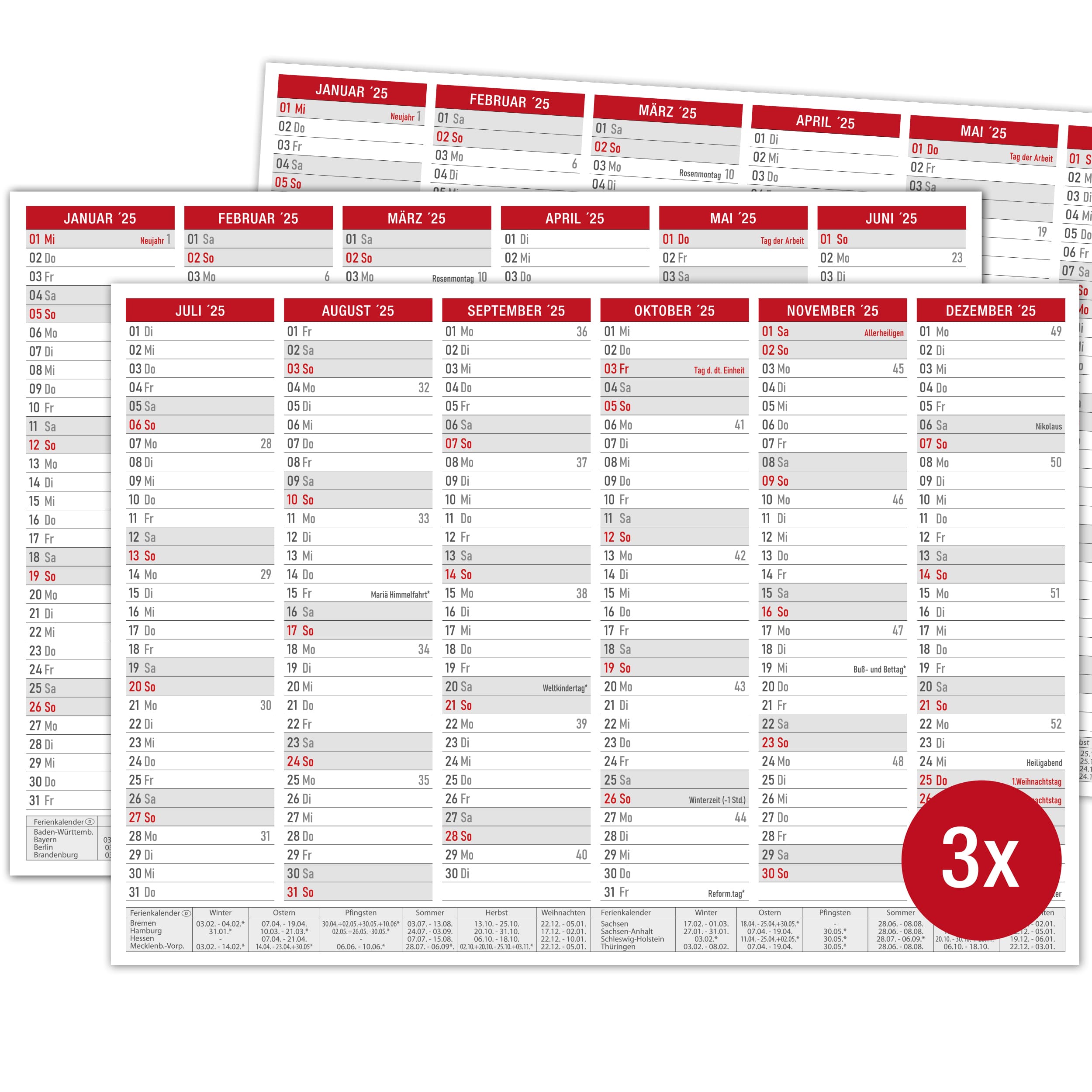 Tafelkalender 2025 "rot"