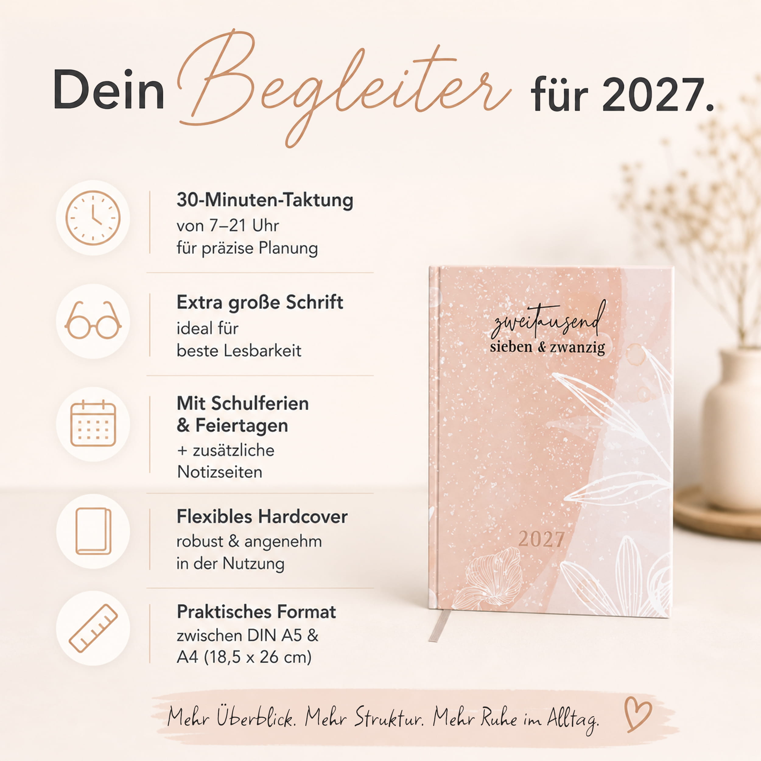 Buchkalender 2027 OptiPlaner Rosé altrosa