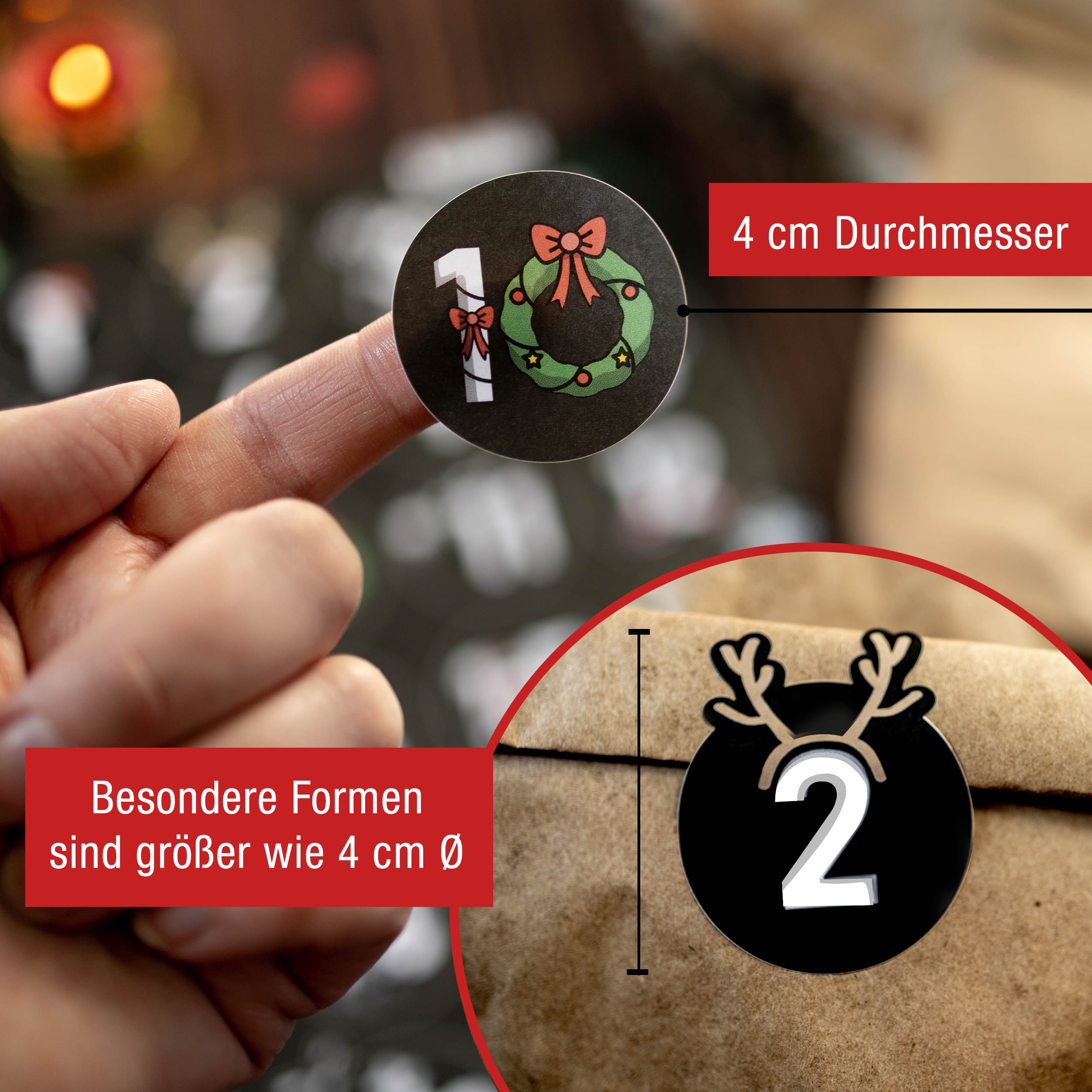 Adventskalender mit 24 Aufkleber schwarz-bunt