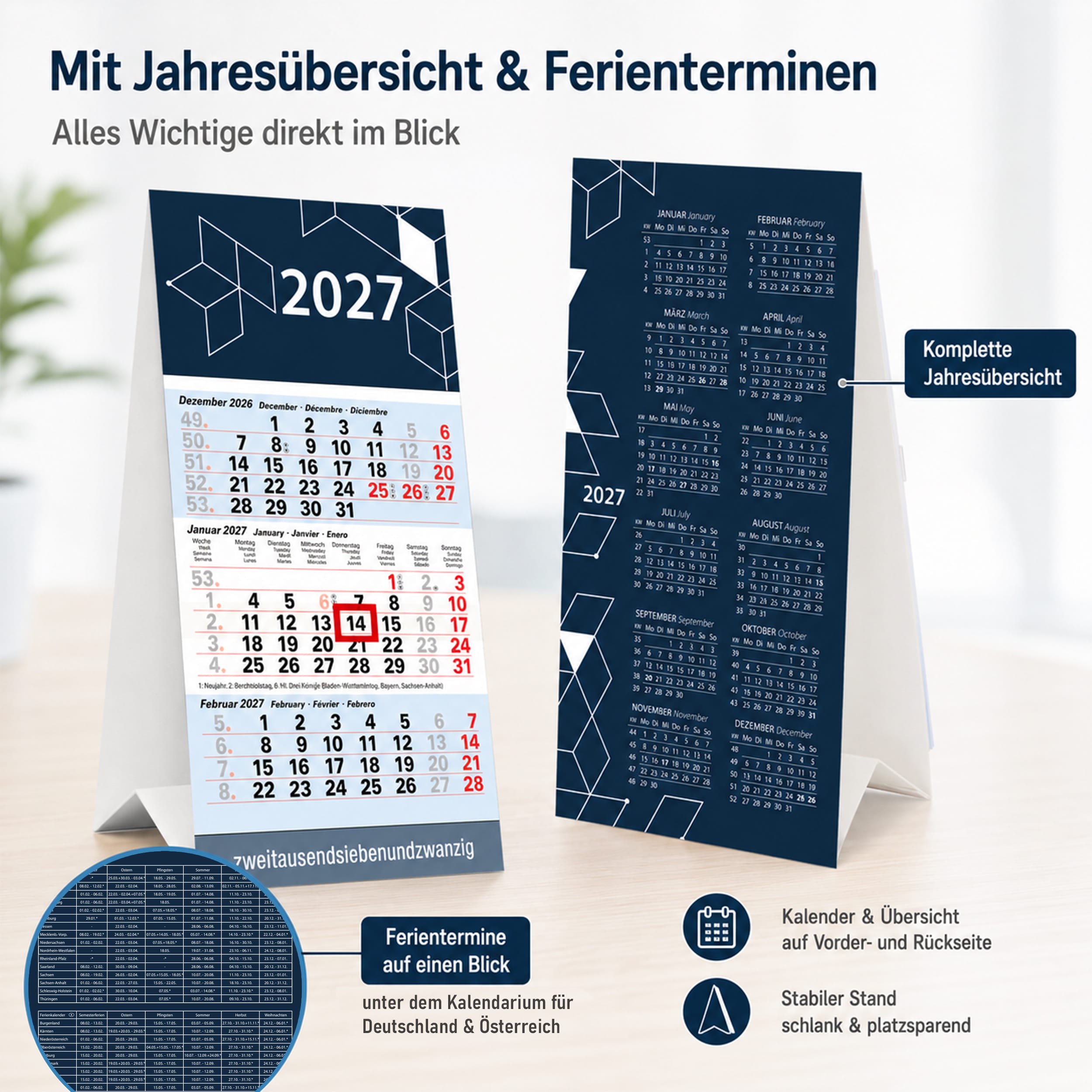 Tischkalender 2027 Cubes – 3 Monatskalender