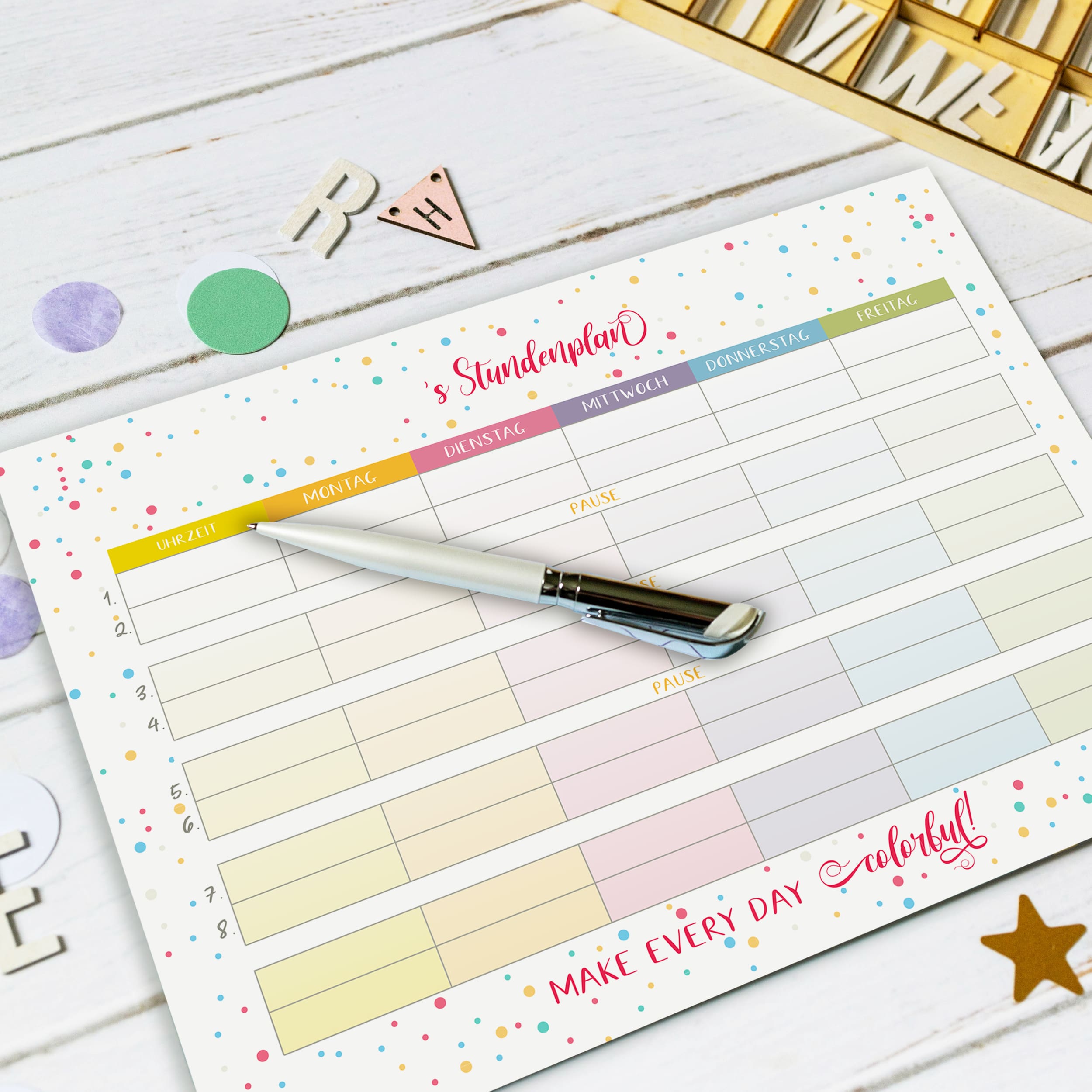 Stundenplan Block "Dots" Bunt