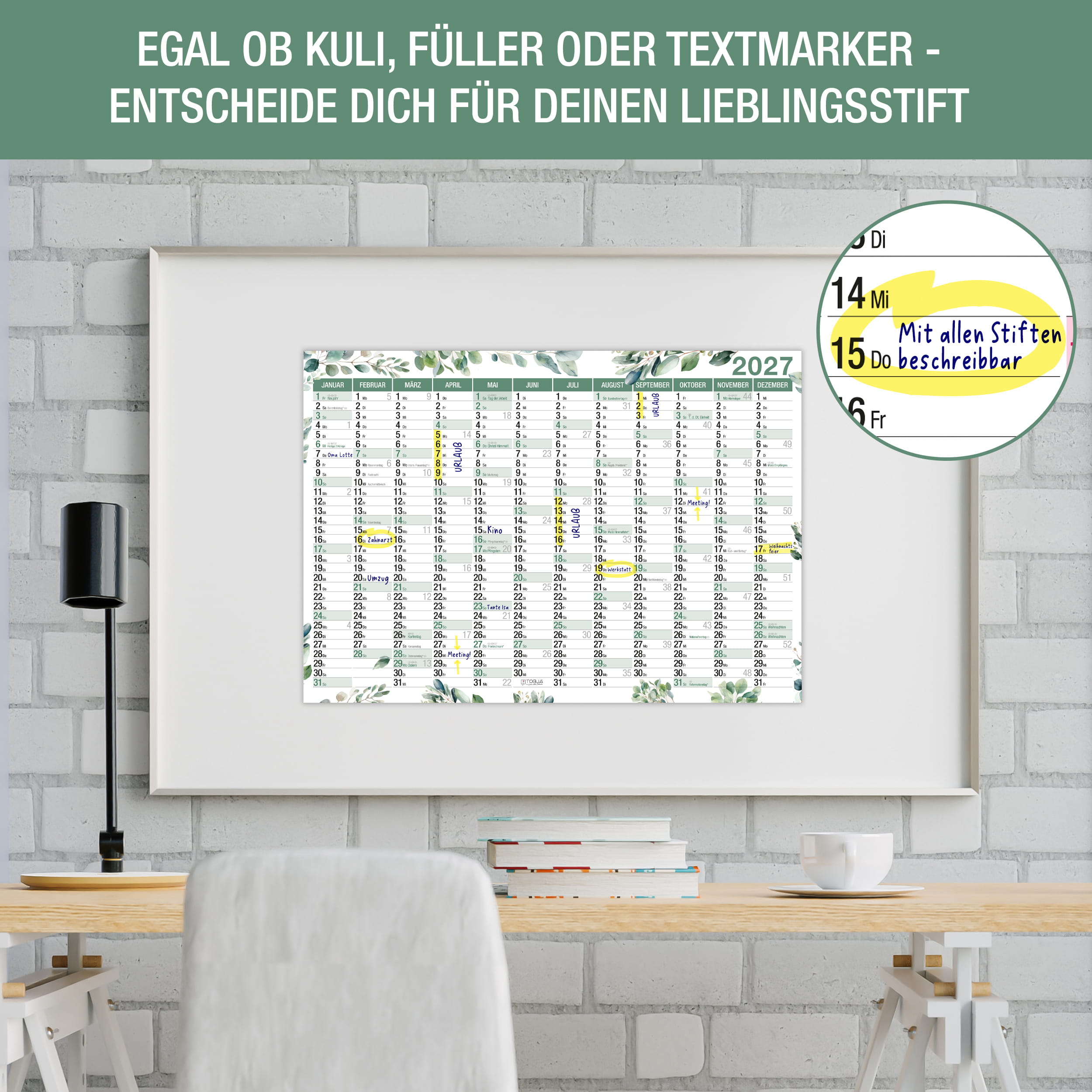 Wandkalender 2027 A3 Eukalyptus