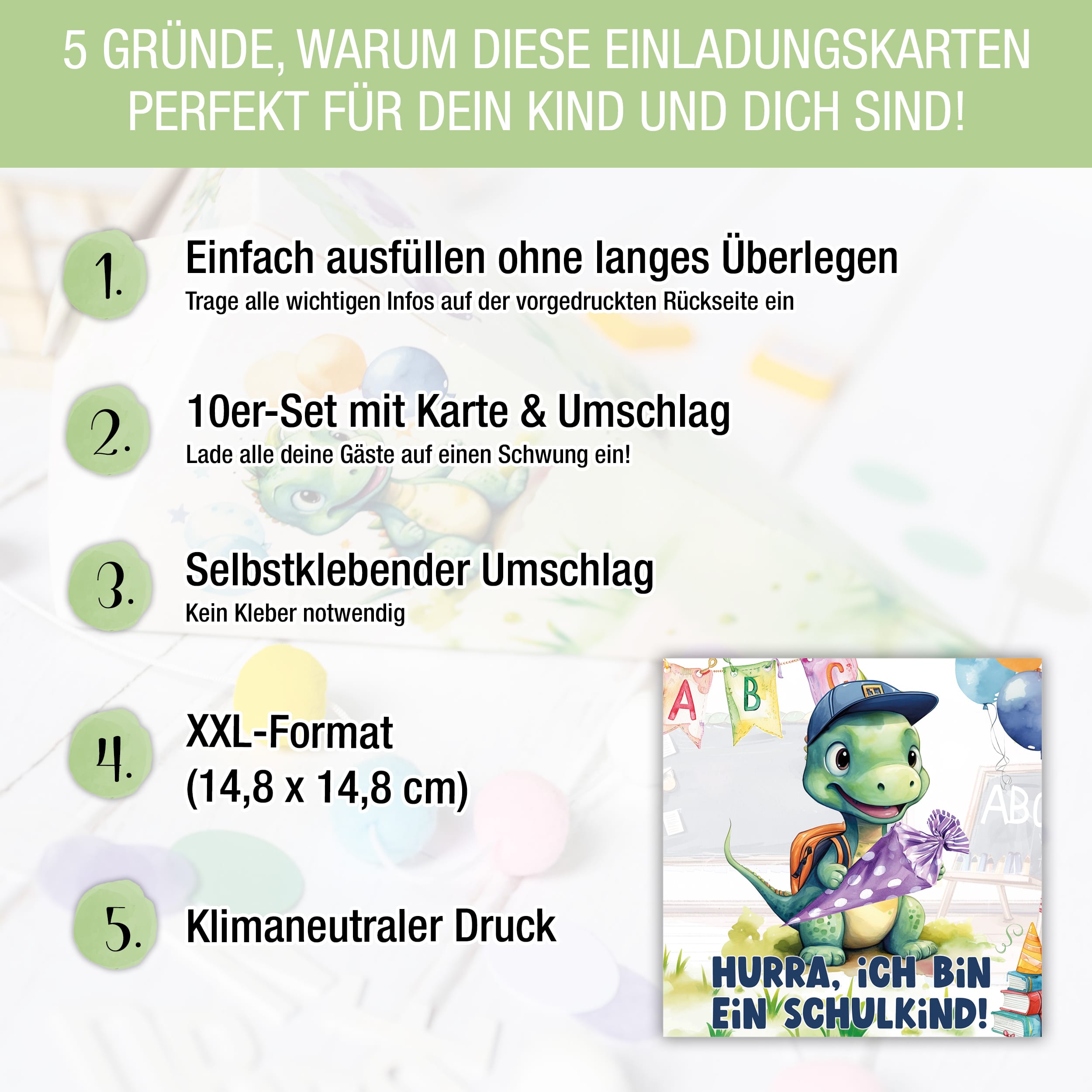 Einladungskarten Einschulung "Dino" 