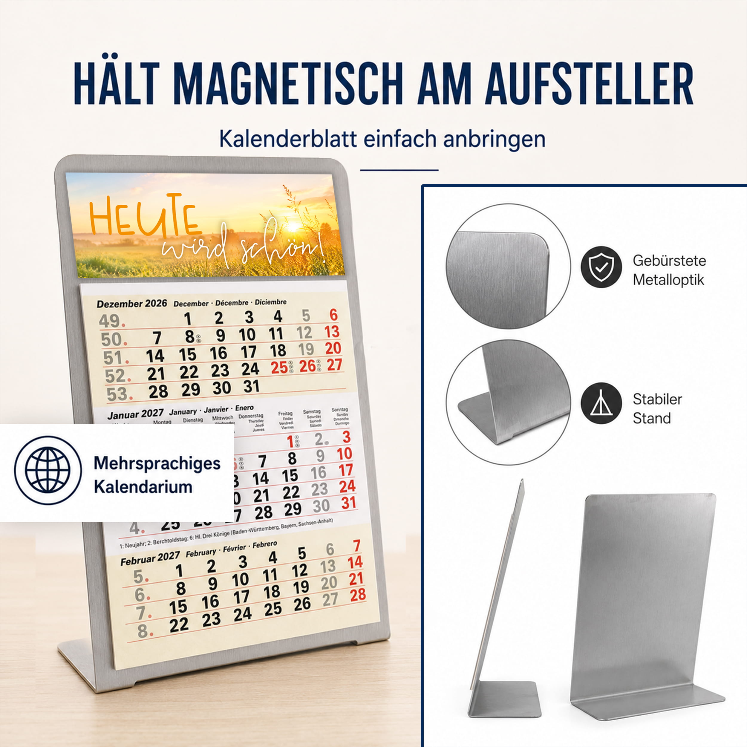 Magnet-System Sand – Komplettset 2027: Aufsteller + Kalender + Magnetset Gute Laune