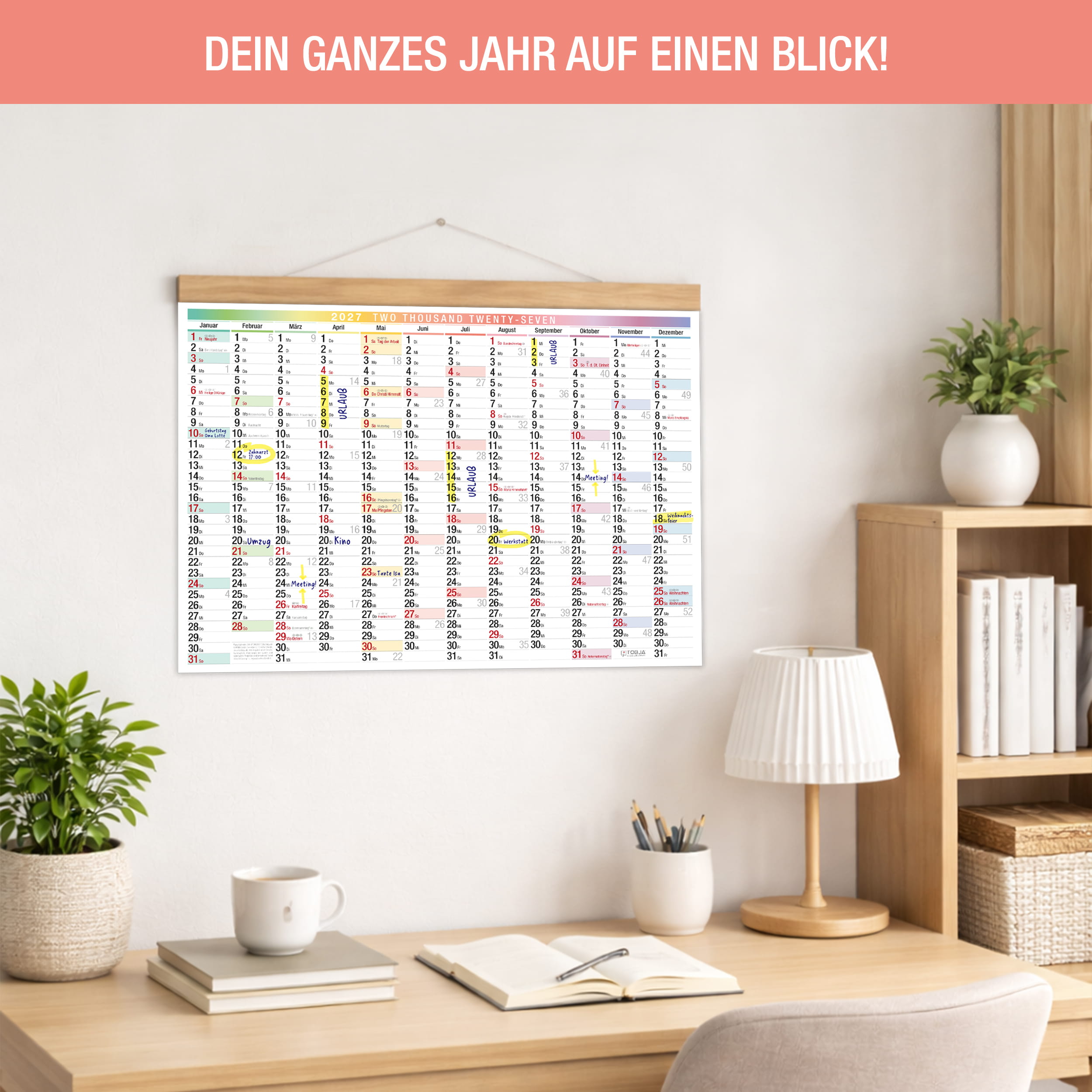 Wandkalender 2027 A3 Bunt Regenbogen
