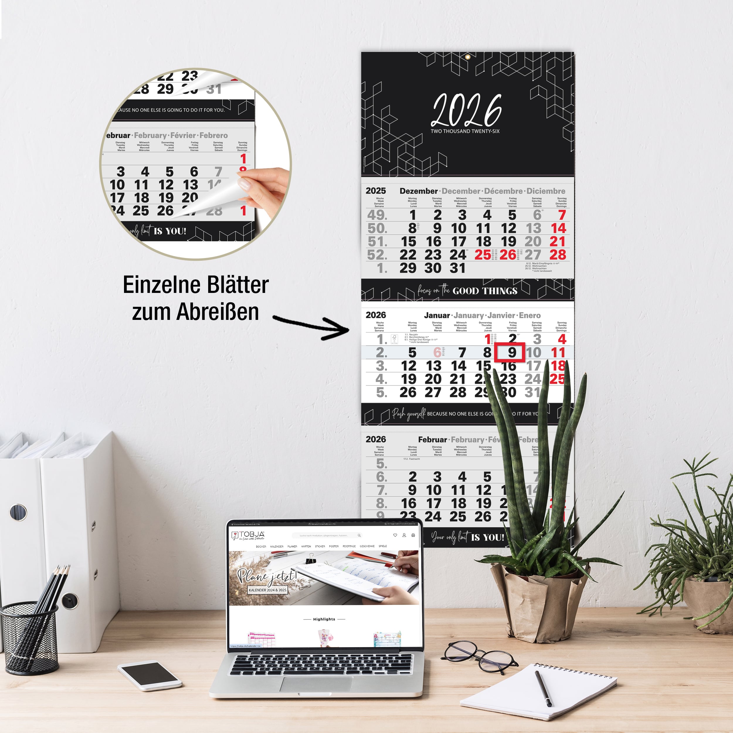 3-Monatskalender 2026 Block Schwarz 3-Monatskalender 2026 Block Schwarz