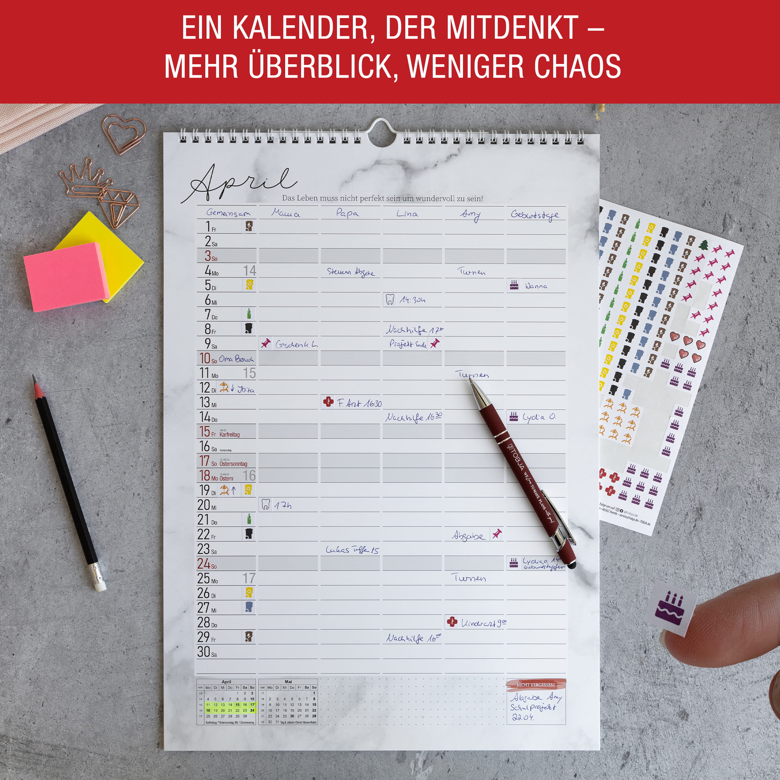 Familienkalender 2027 A3 Marmor – 6 Spalten