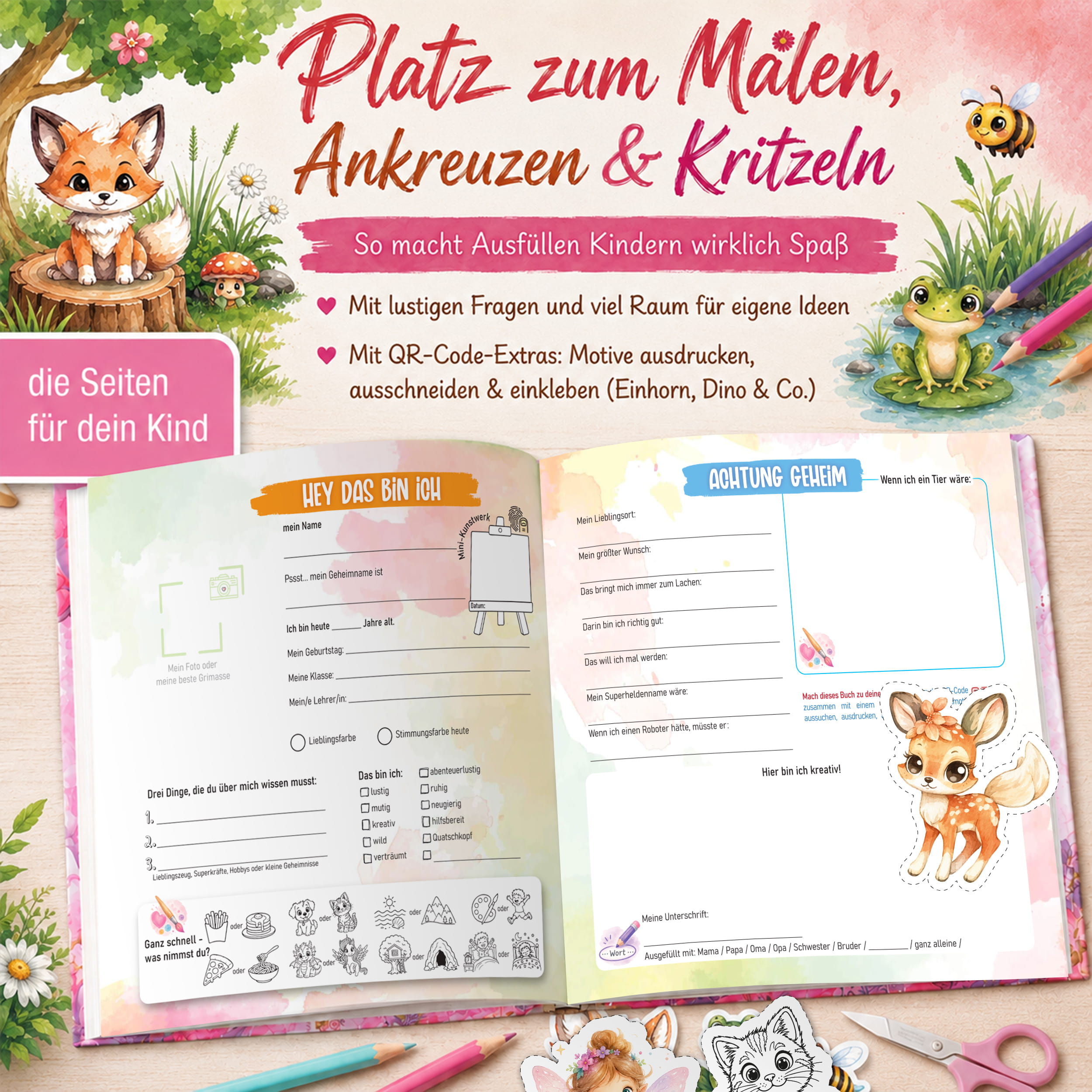 Freundebuch Grundschule Waldtiere – 21 x 21 cm Hardcover