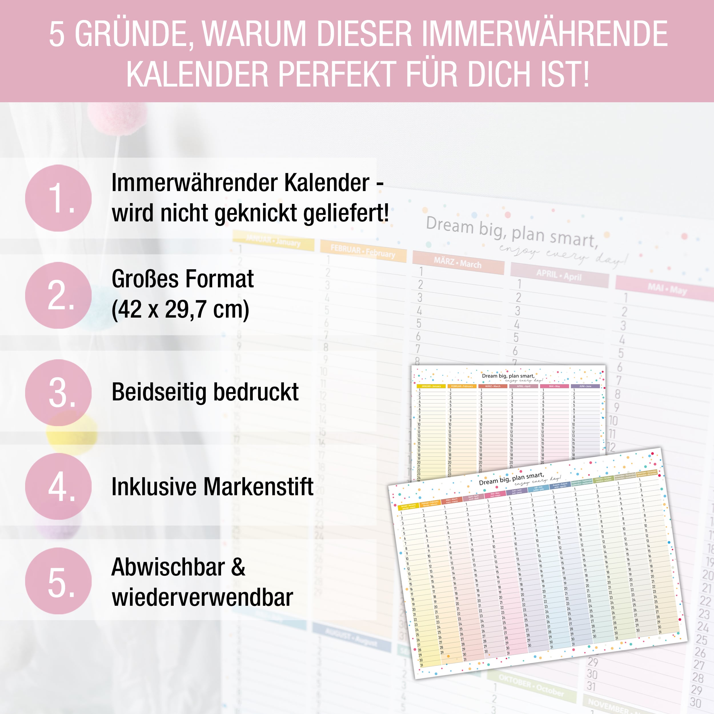 A3 Immerwährender Abwischbarer Kalender "Dots" A3 Immerwährender Abwischbarer Kalender "Dots"
