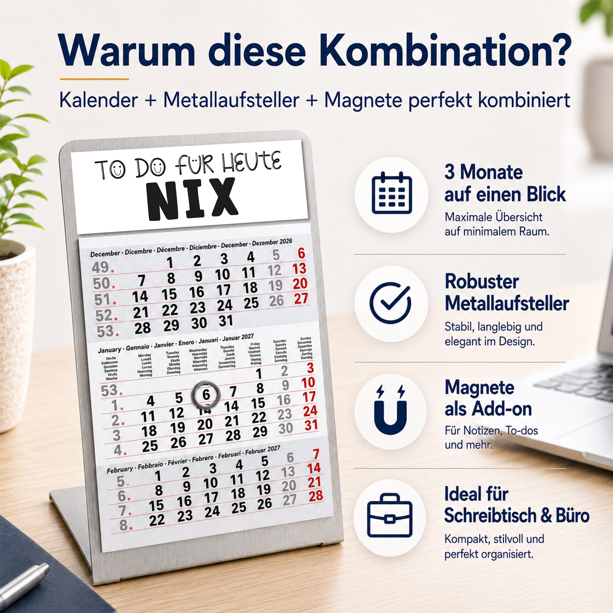 Magnet-System Titan – Komplettset 2027: Aufsteller + Kalender + Magnetset Büro-Humor