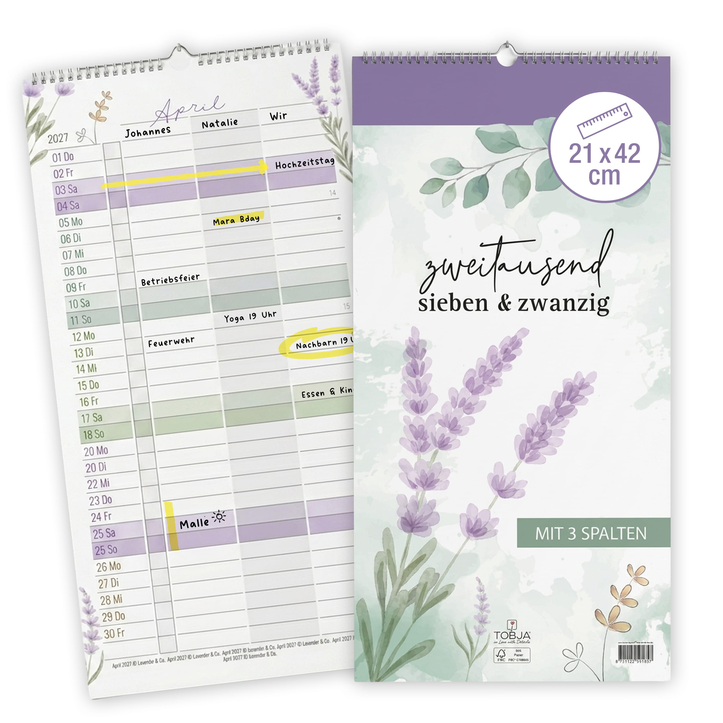 Paarkalender 2027 Lavendel – 3 Spalten Paarplaner