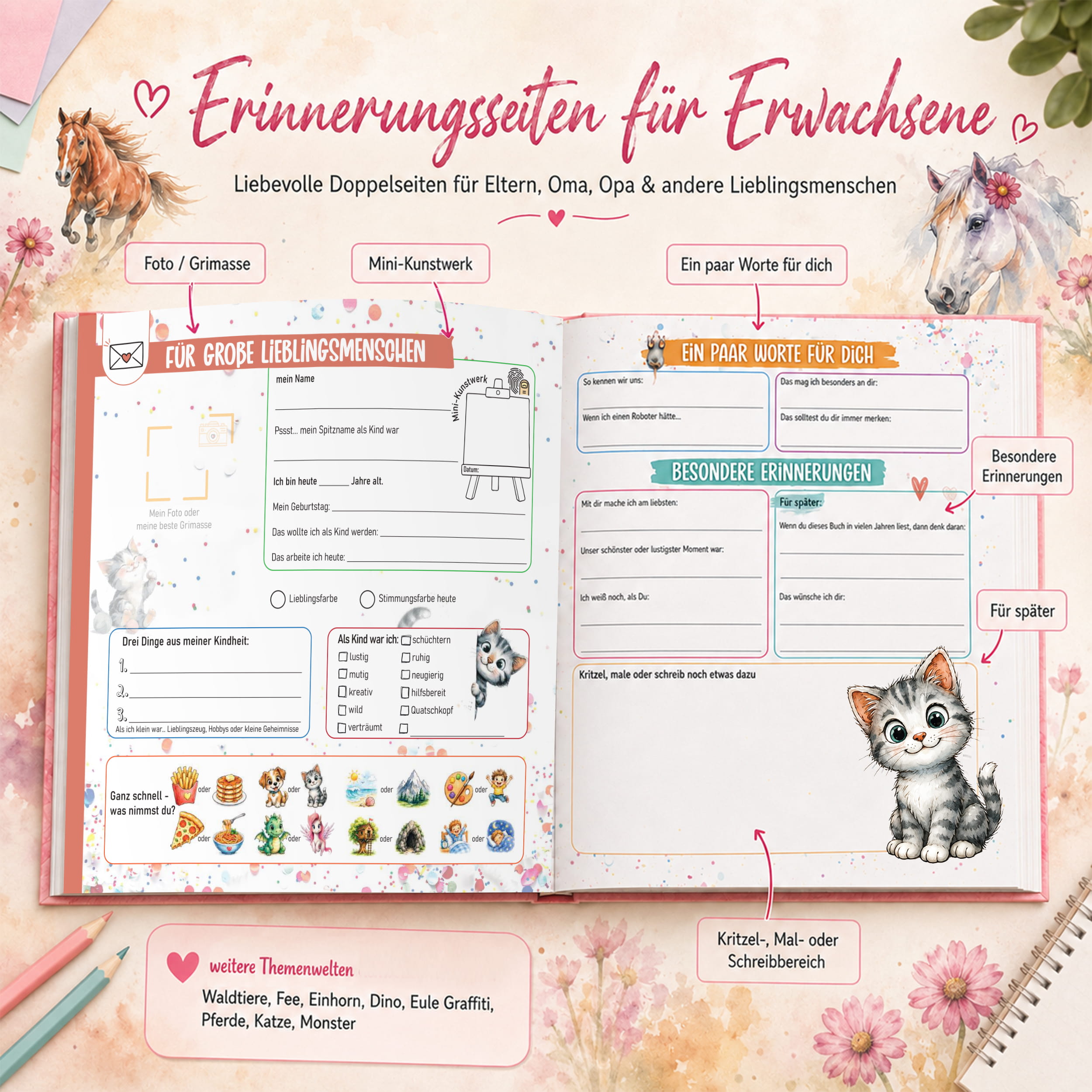 Freundebuch Grundschule Pferde – 21 x 21 cm Hardcover