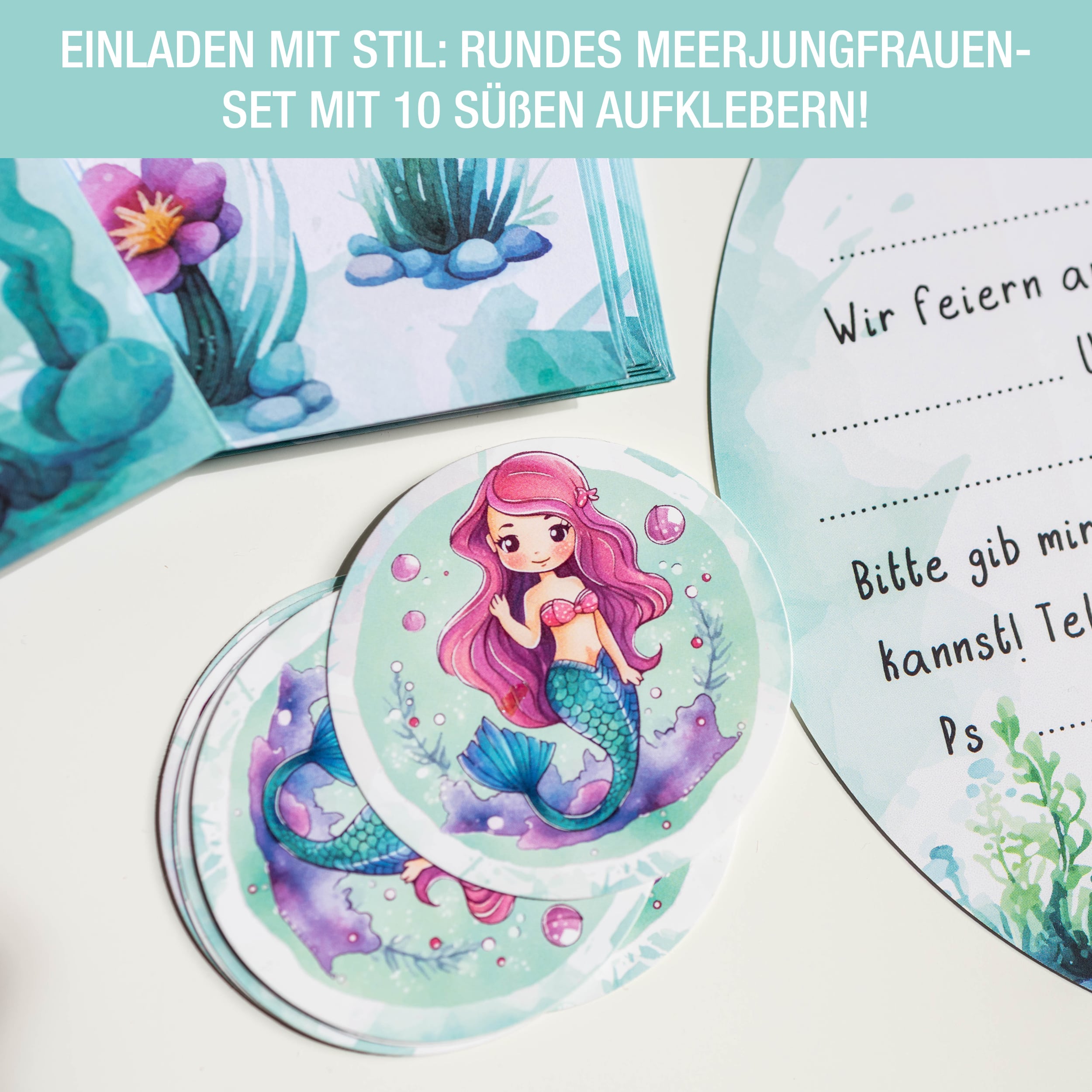 XXL Meerjungfrau Einladungskarten für Kindergeburtstag XXL Meerjungfrau Einladungskarten für Kindergeburtstag