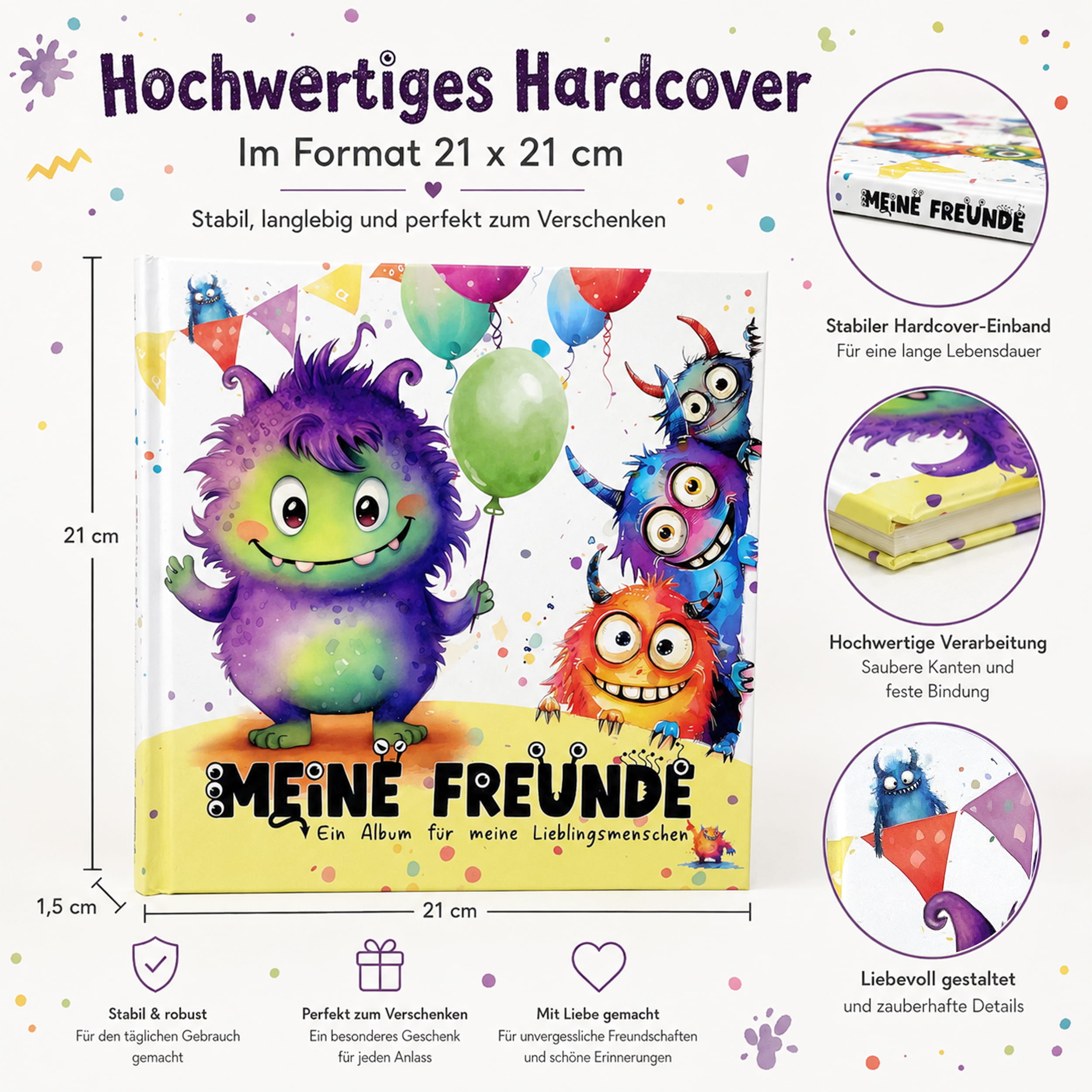 Freundebuch Grundschule Monster – 21 x 21 cm Hardcover