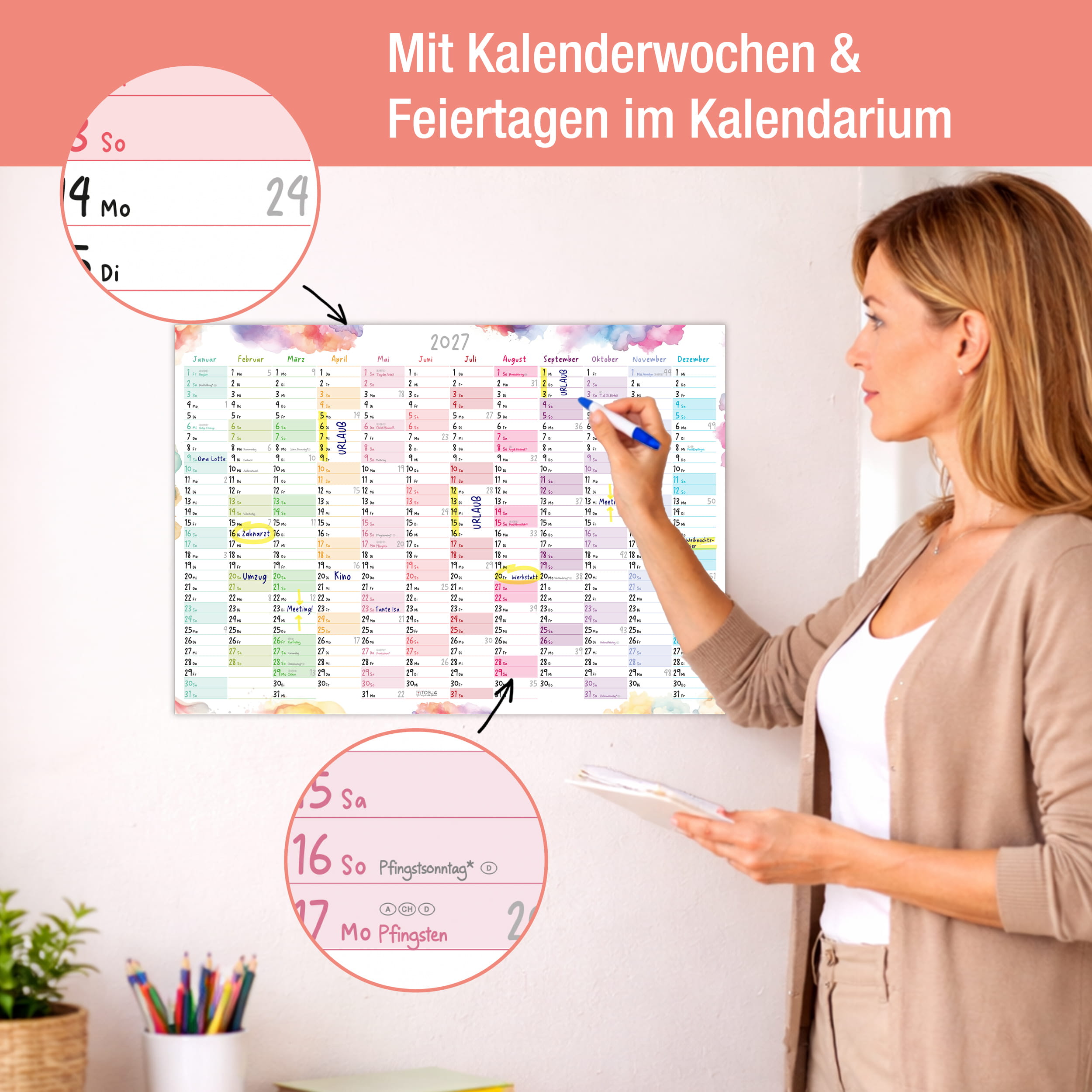 Wandkalender 2027 A3 Aquarell Splash