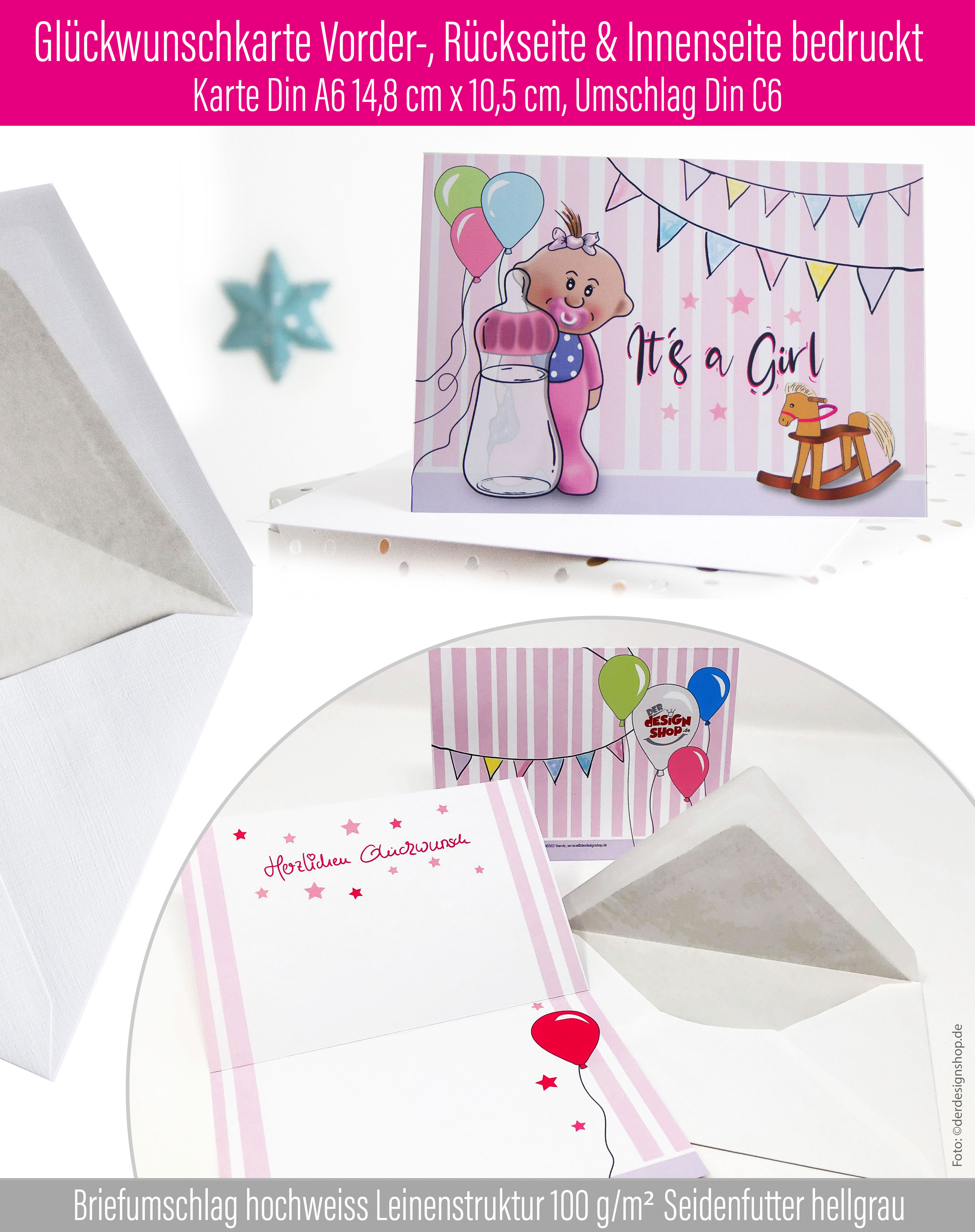 Glückwunschkarte zur Geburt eines Mädchens "Girl" inkl. Umschlag Glückwunschkarte zur Geburt eines Mädchens "Girl" inkl. Umschlag