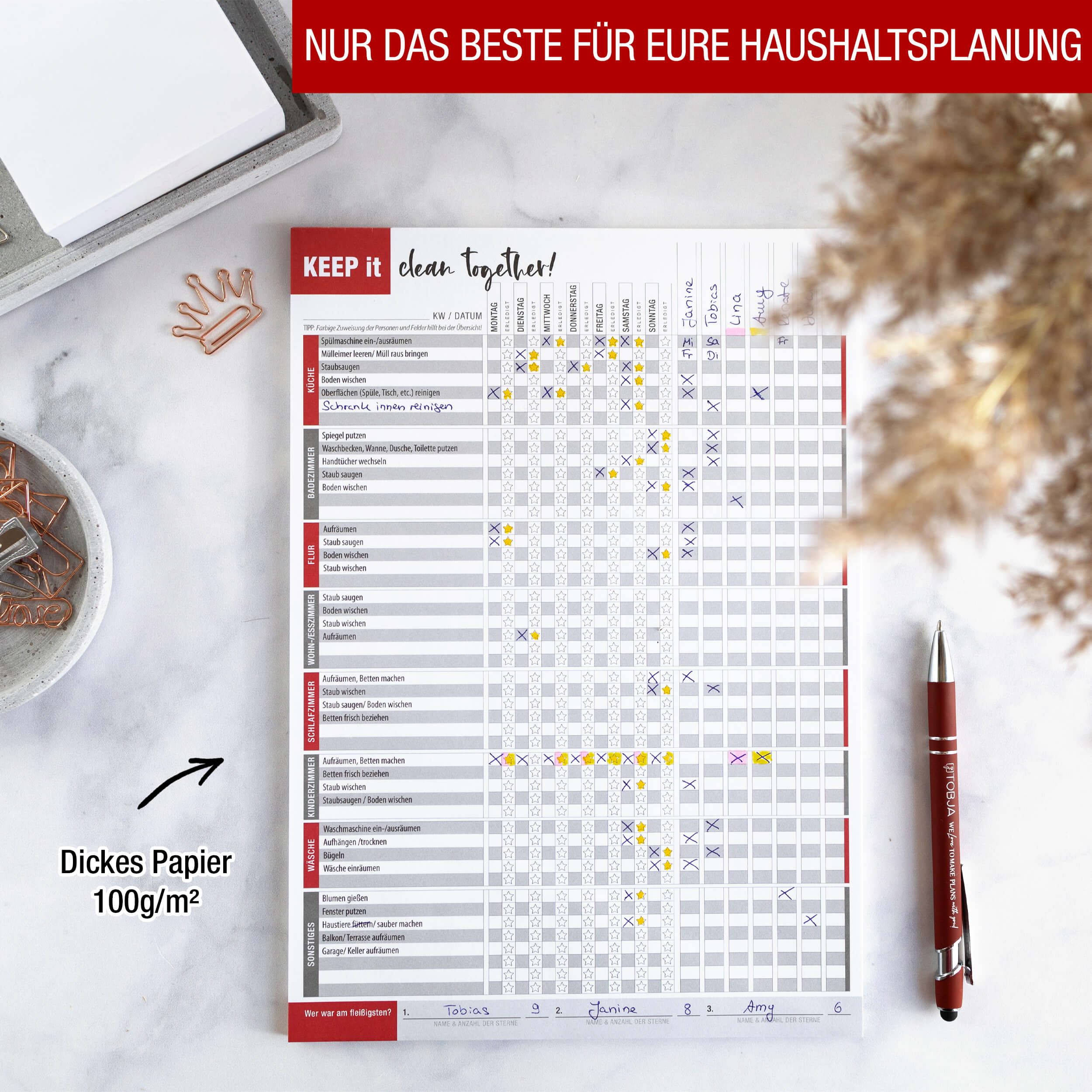 Haushaltsplaner Block für Familien "clean room"