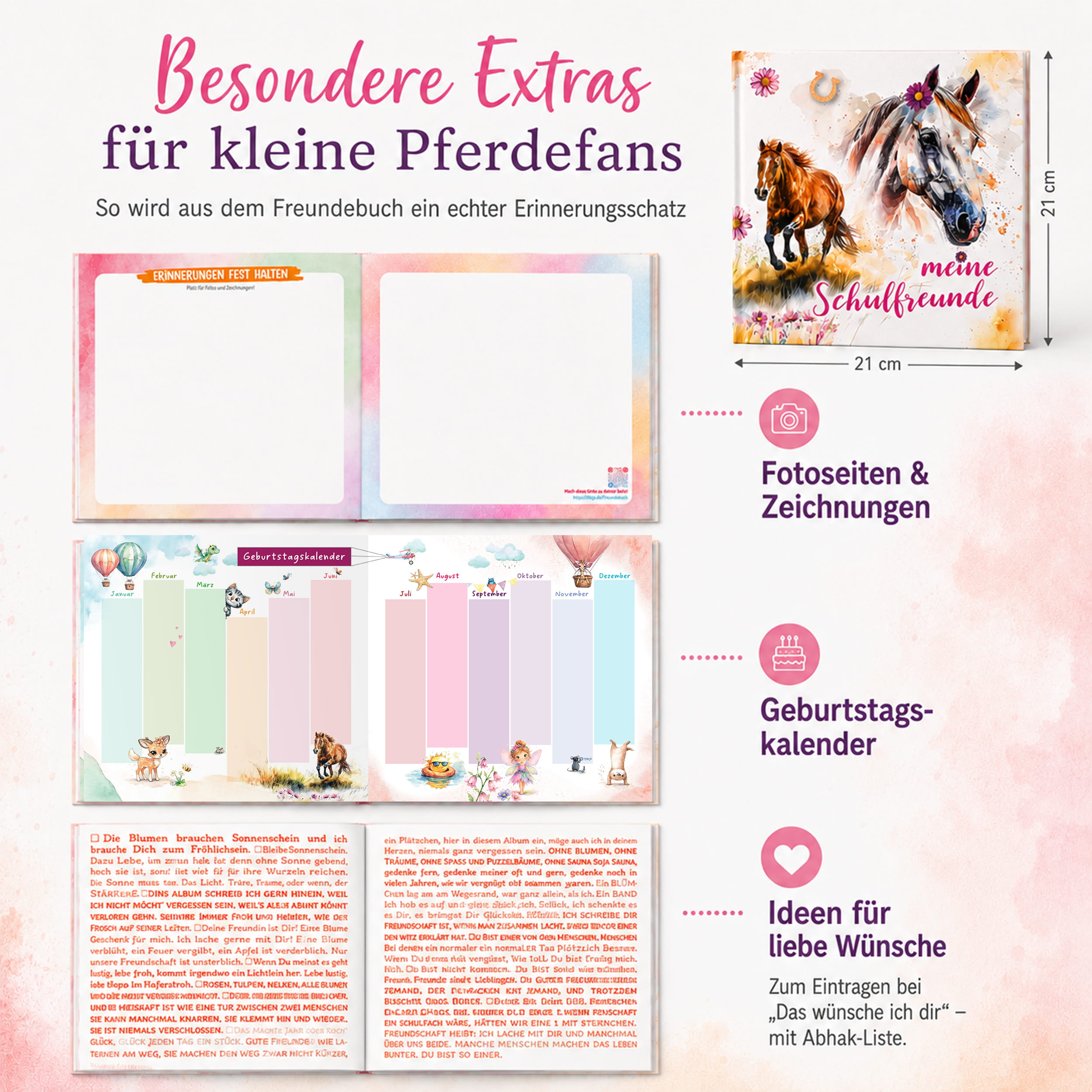 Freundebuch Grundschule Pferde – 21 x 21 cm Hardcover