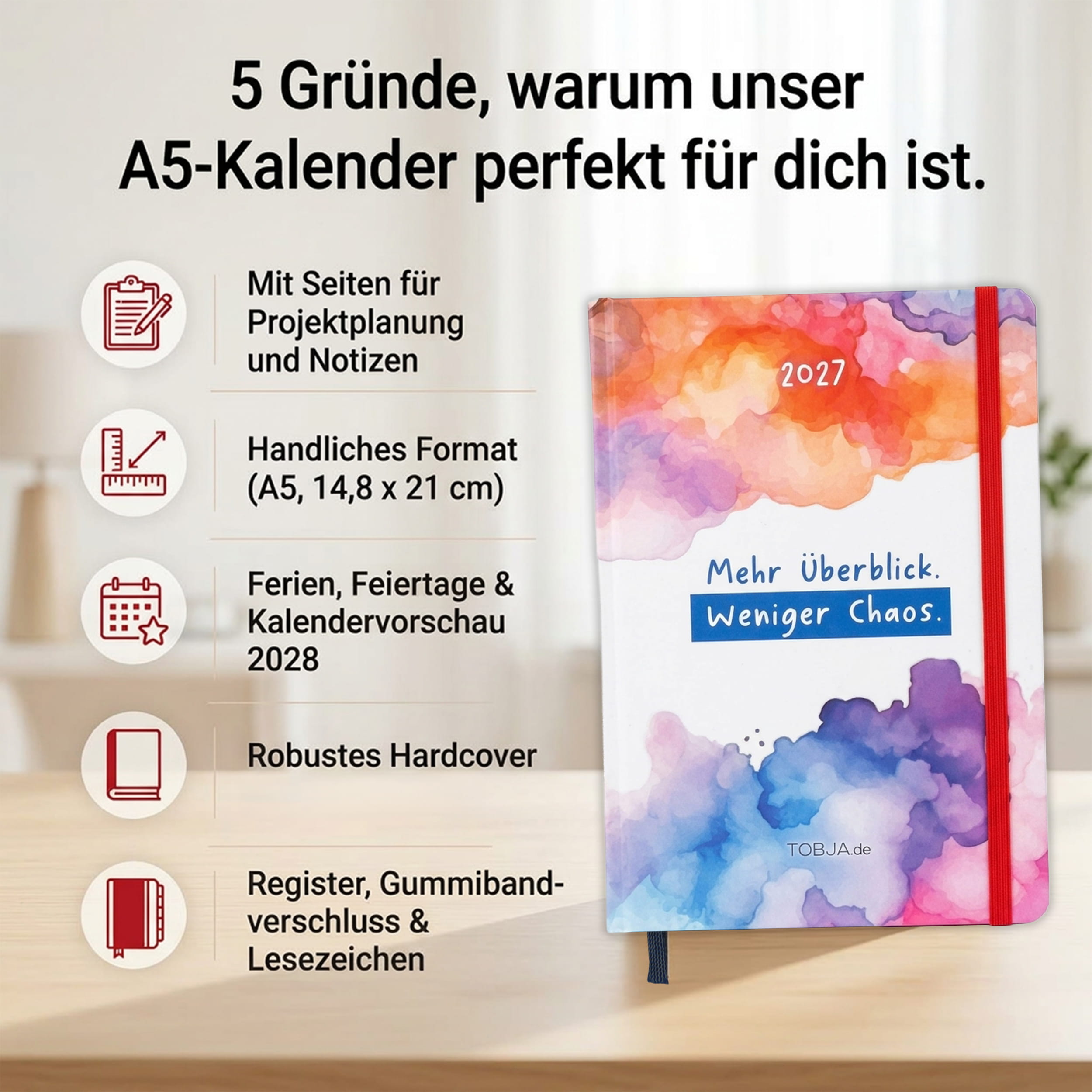 Buchkalender 2027 A5 Aquarell Halbstunden