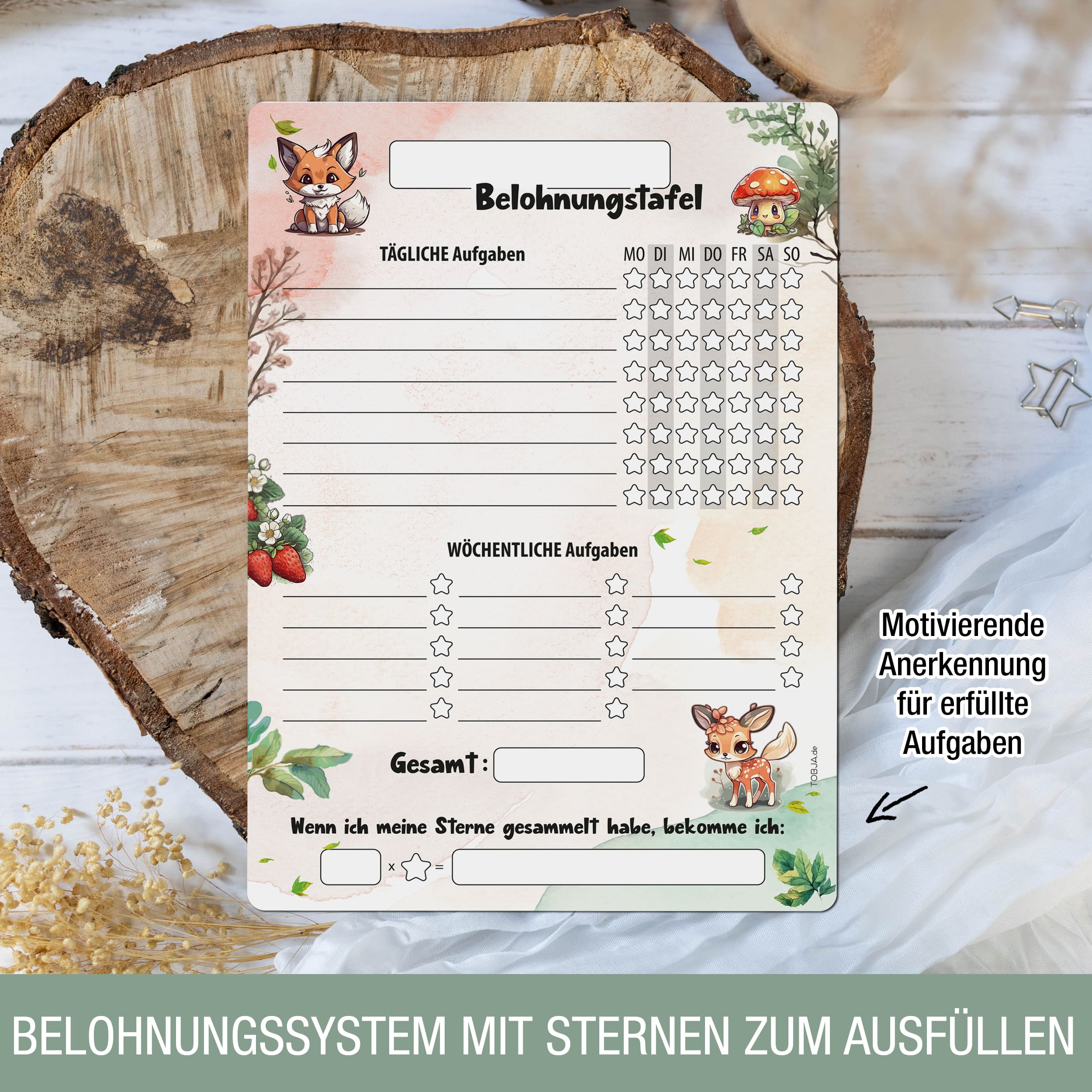 Belohnungstafel A4 magnetisch Waldtiere + 4 Markenstifte
