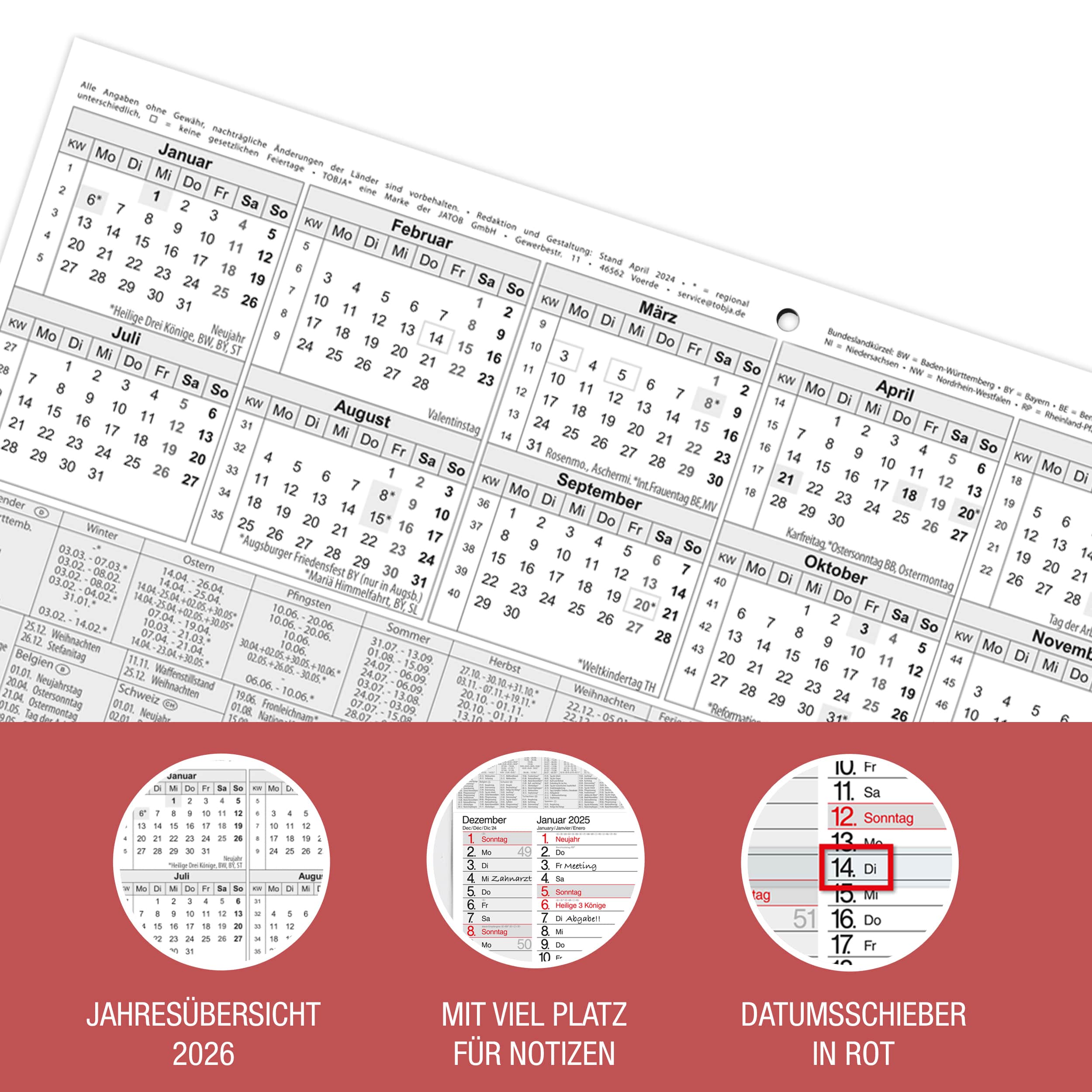 3-Monatskalender 2026 Nebeneinander 3-Monatskalender 2026 Nebeneinander