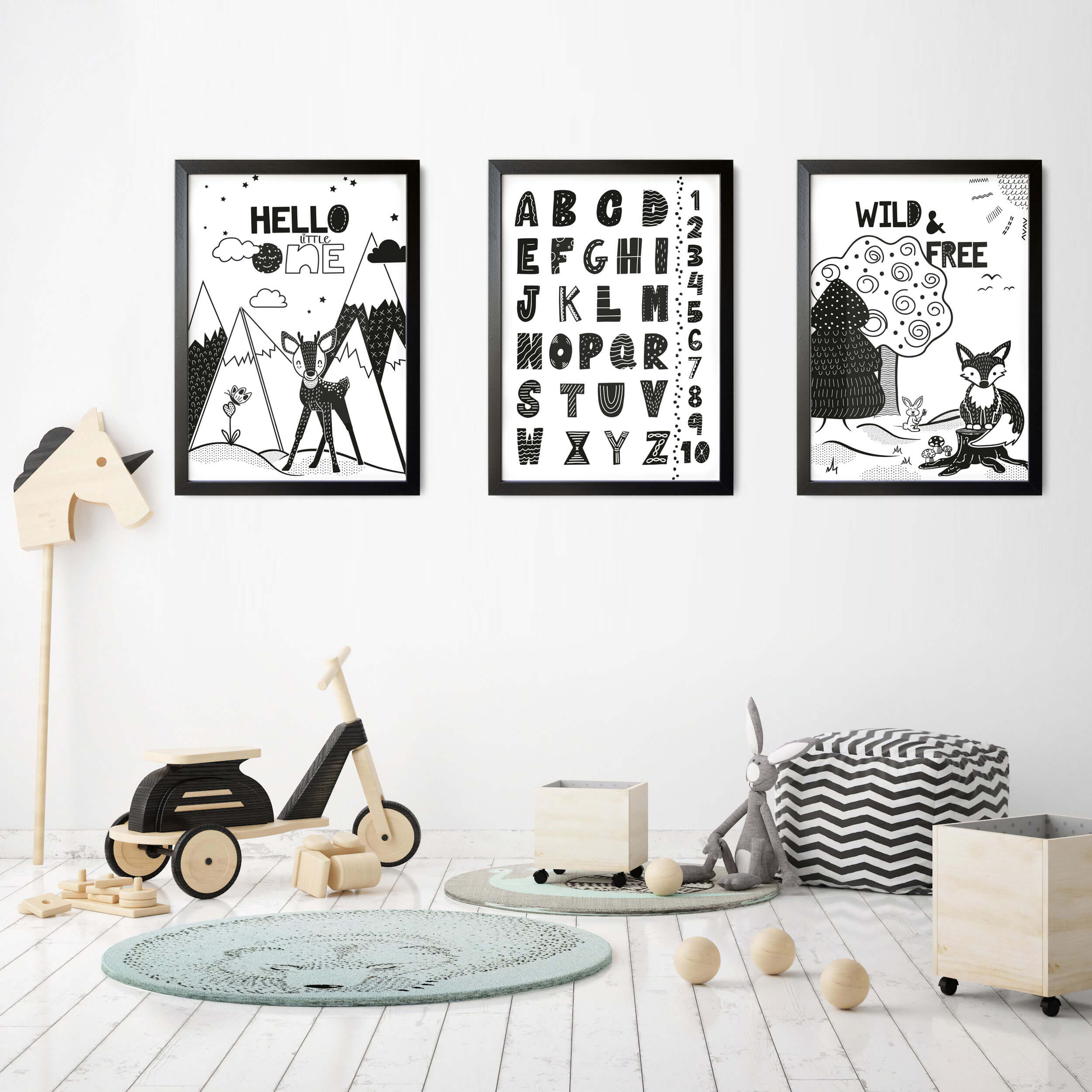 Tiere & Natur Poster Set Schwarz Weiß