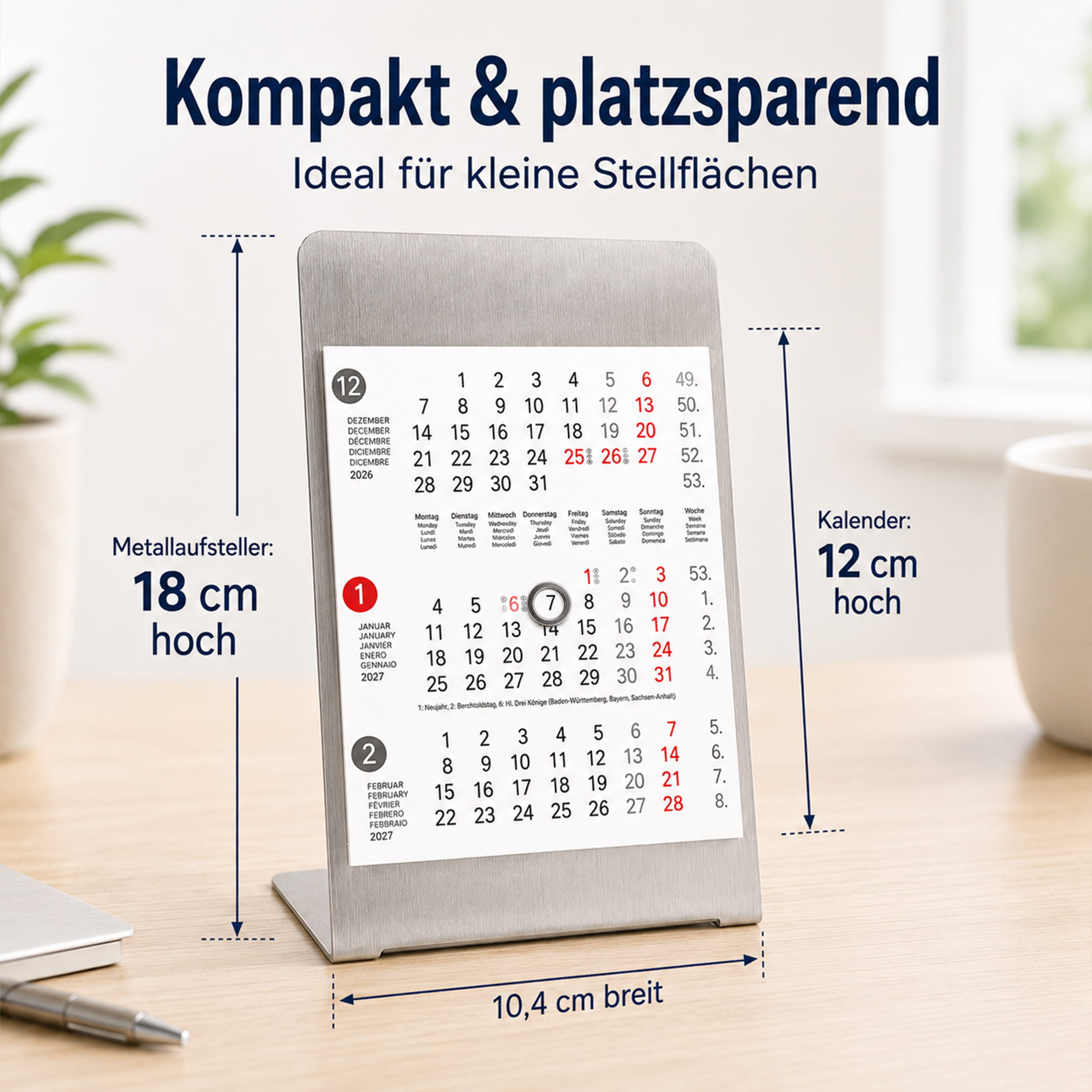 Magnet-System Dots – Tischkalender 2027 mit Metallaufsteller