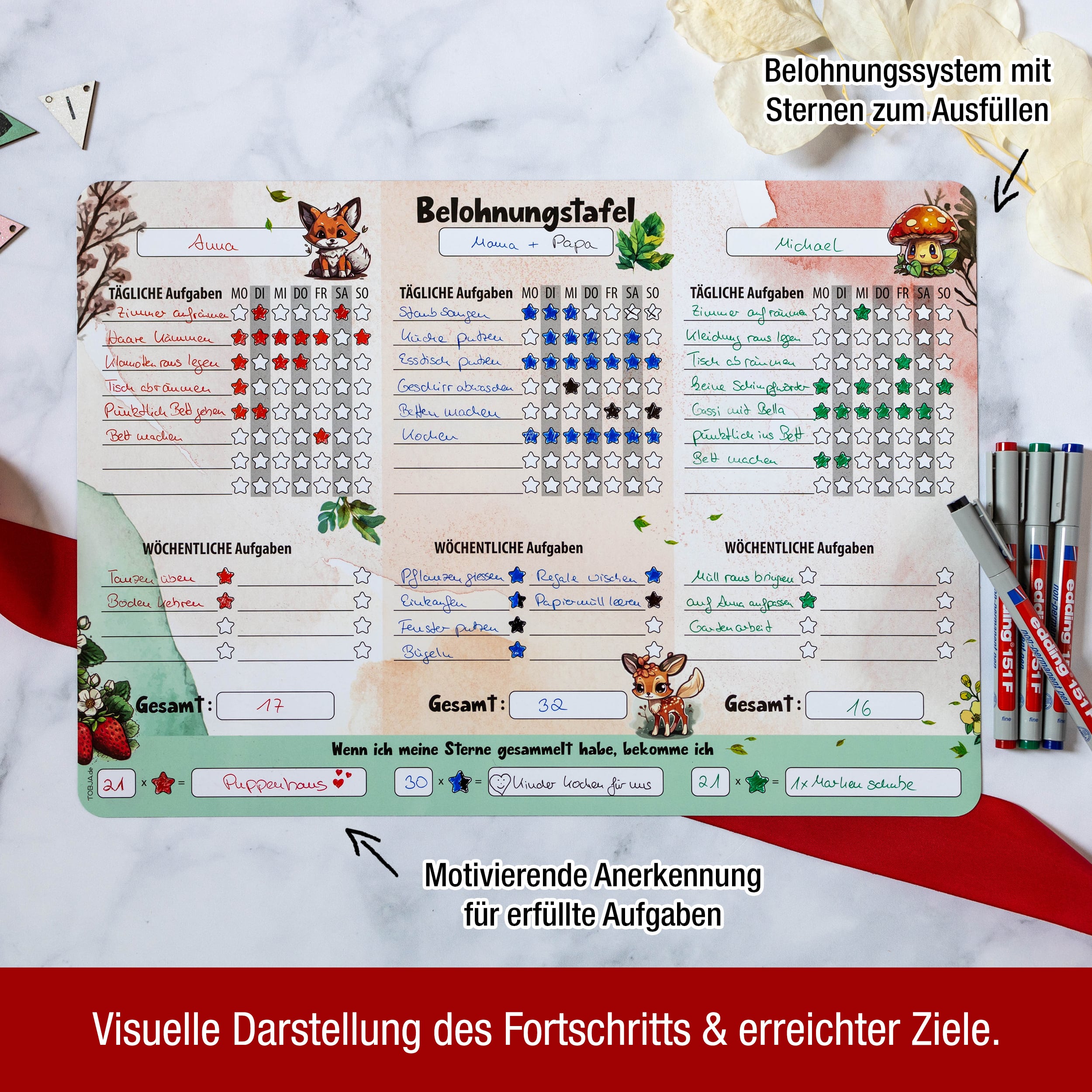 Belohnungstafel Waldtiere magentisch Belohnungstafel Waldtiere magentisch