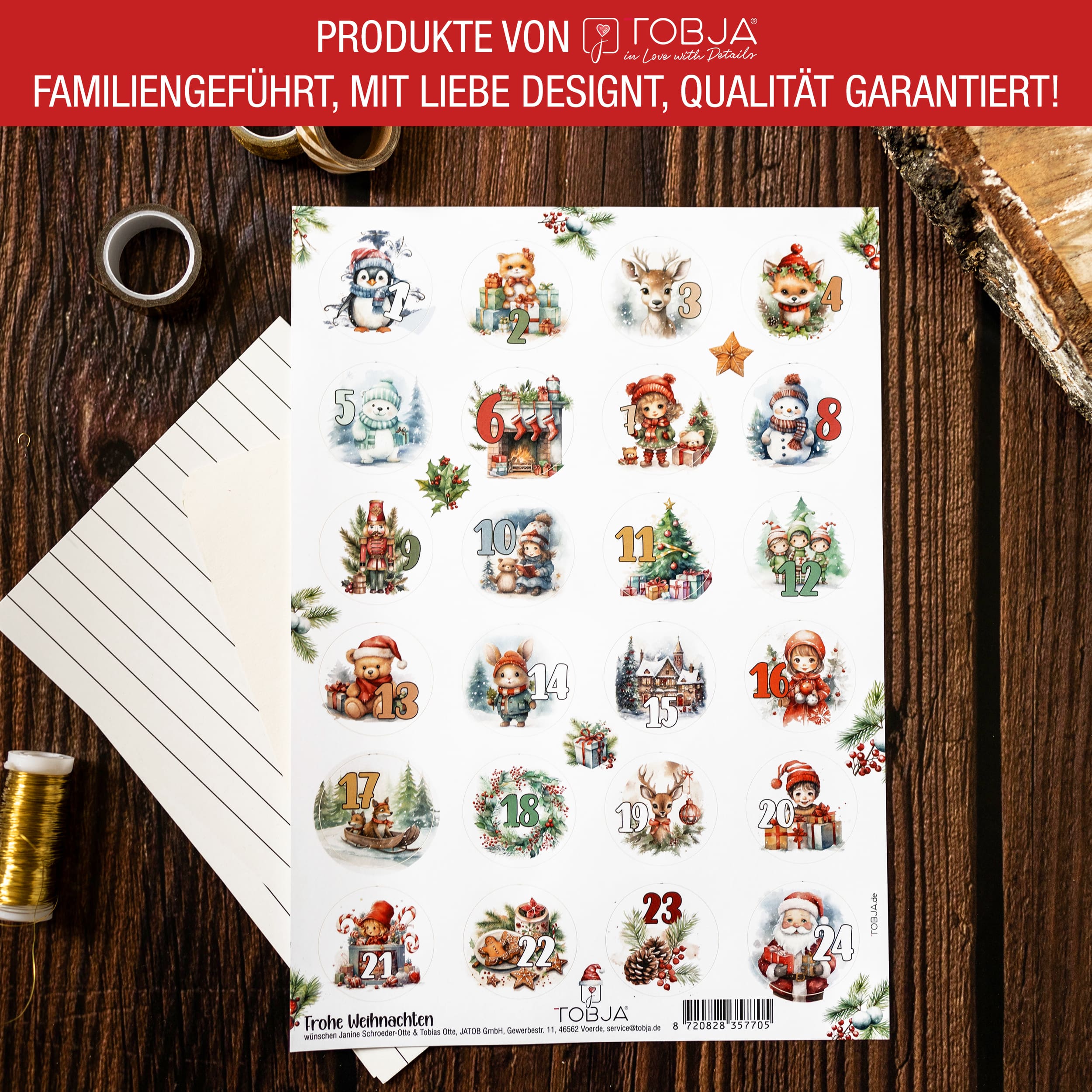 Adventsaufkleber Zahlen 1-24 "bunt" Adventsaufkleber Zahlen 1-24 "bunt"