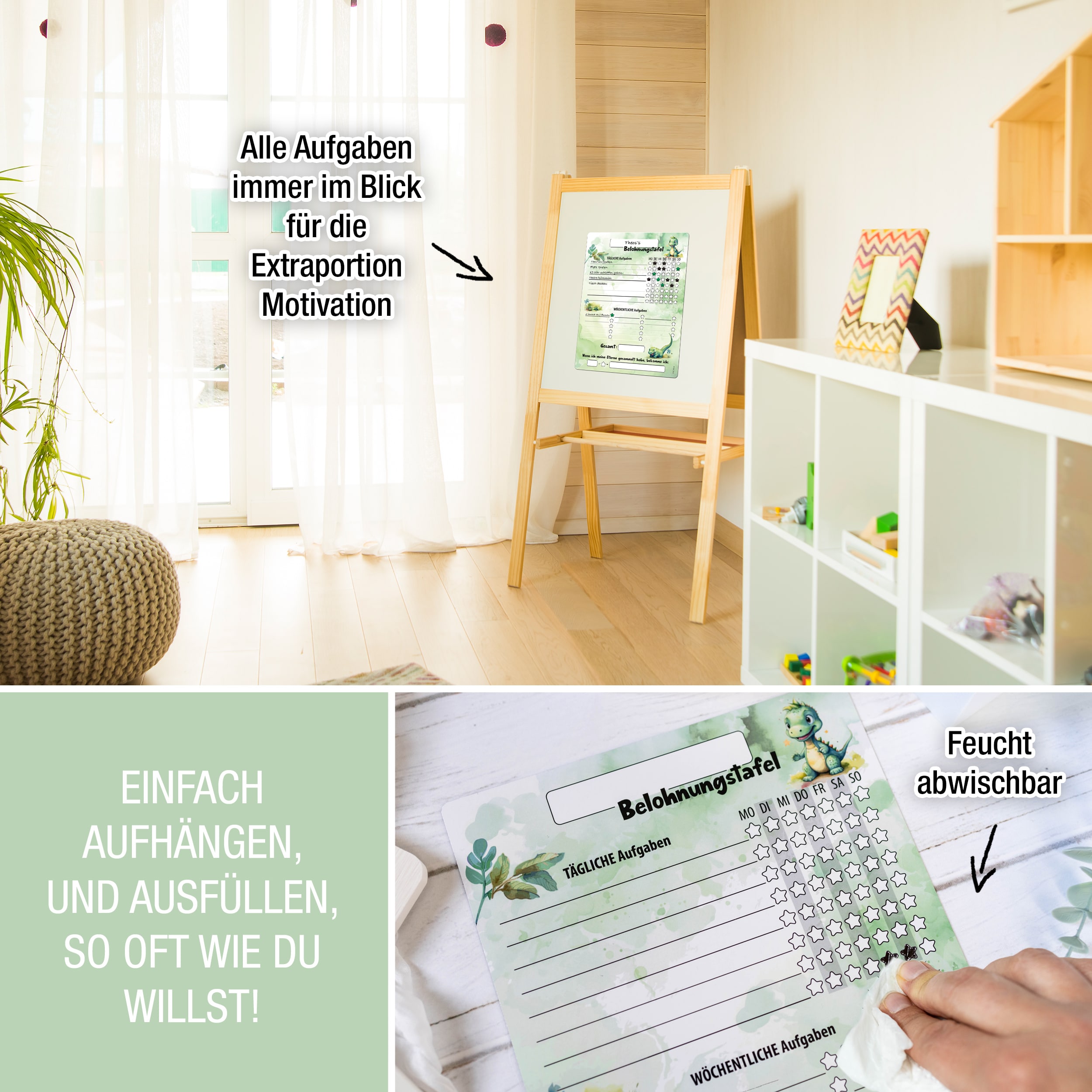 Belohnungstafel A4 magnetisch Dino + 4 Markenstifte