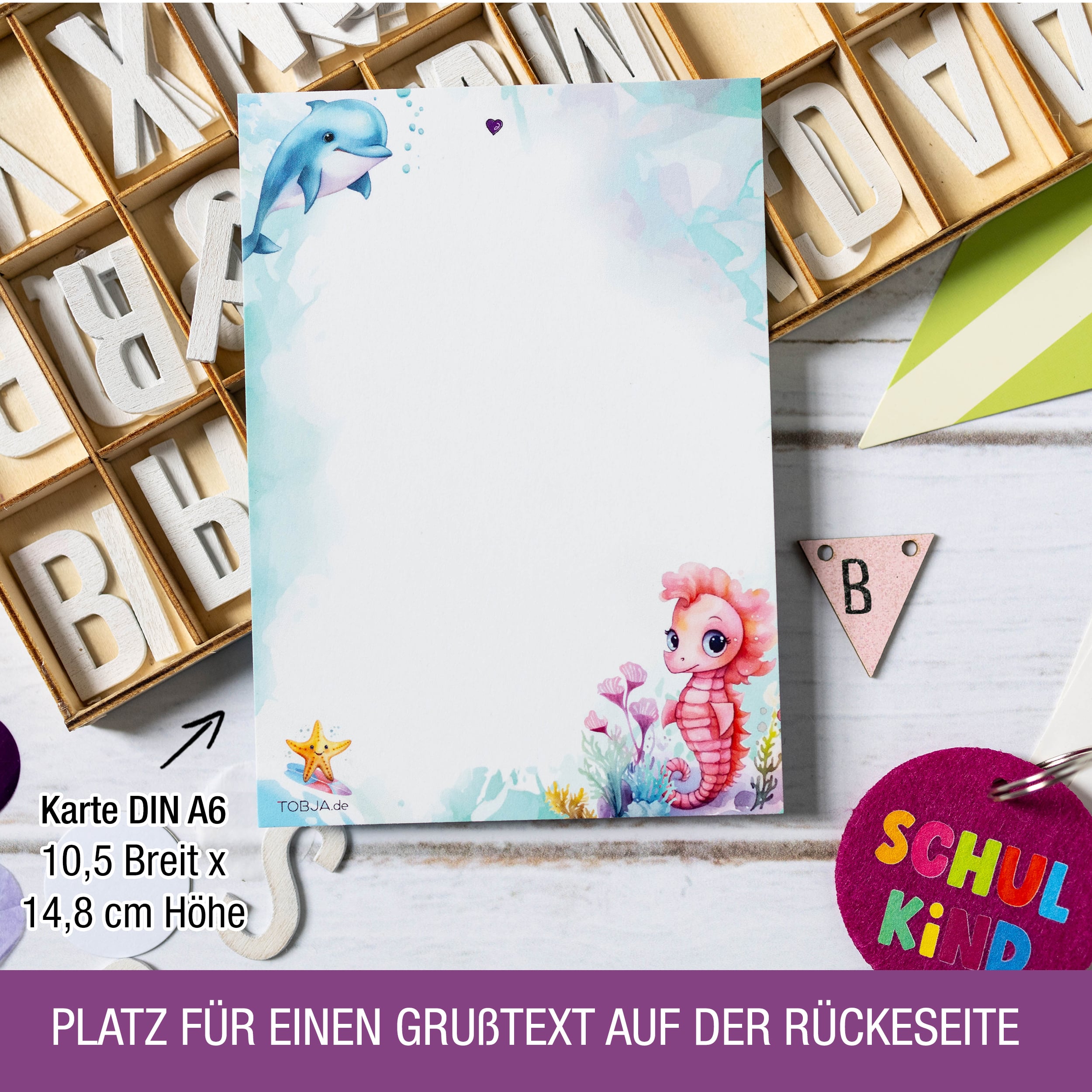 A6 Karte Glückwunsch Einschulung Meerjungfrau + Anhänger Mit Name