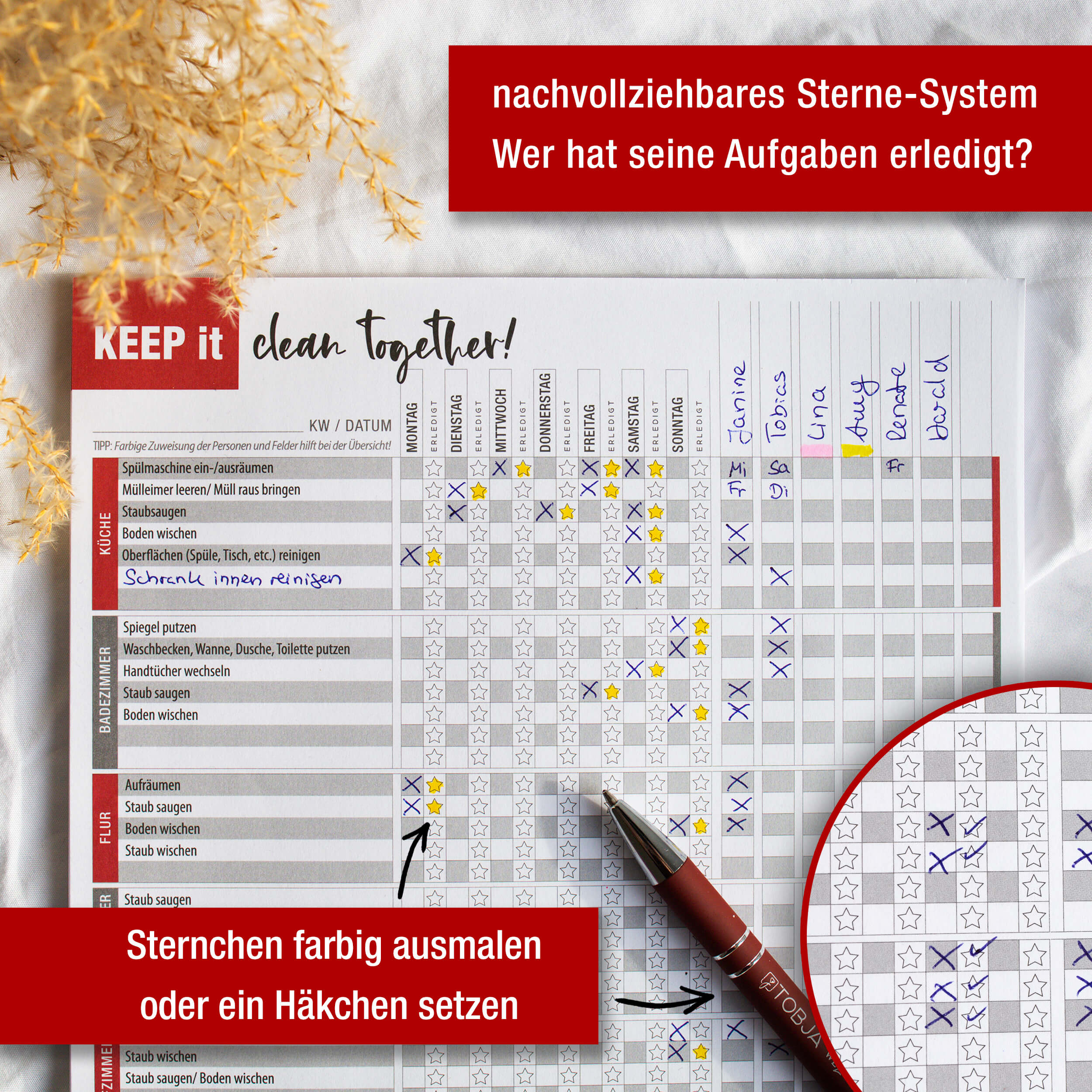 Haushaltsplaner Block für Familien "clean room"