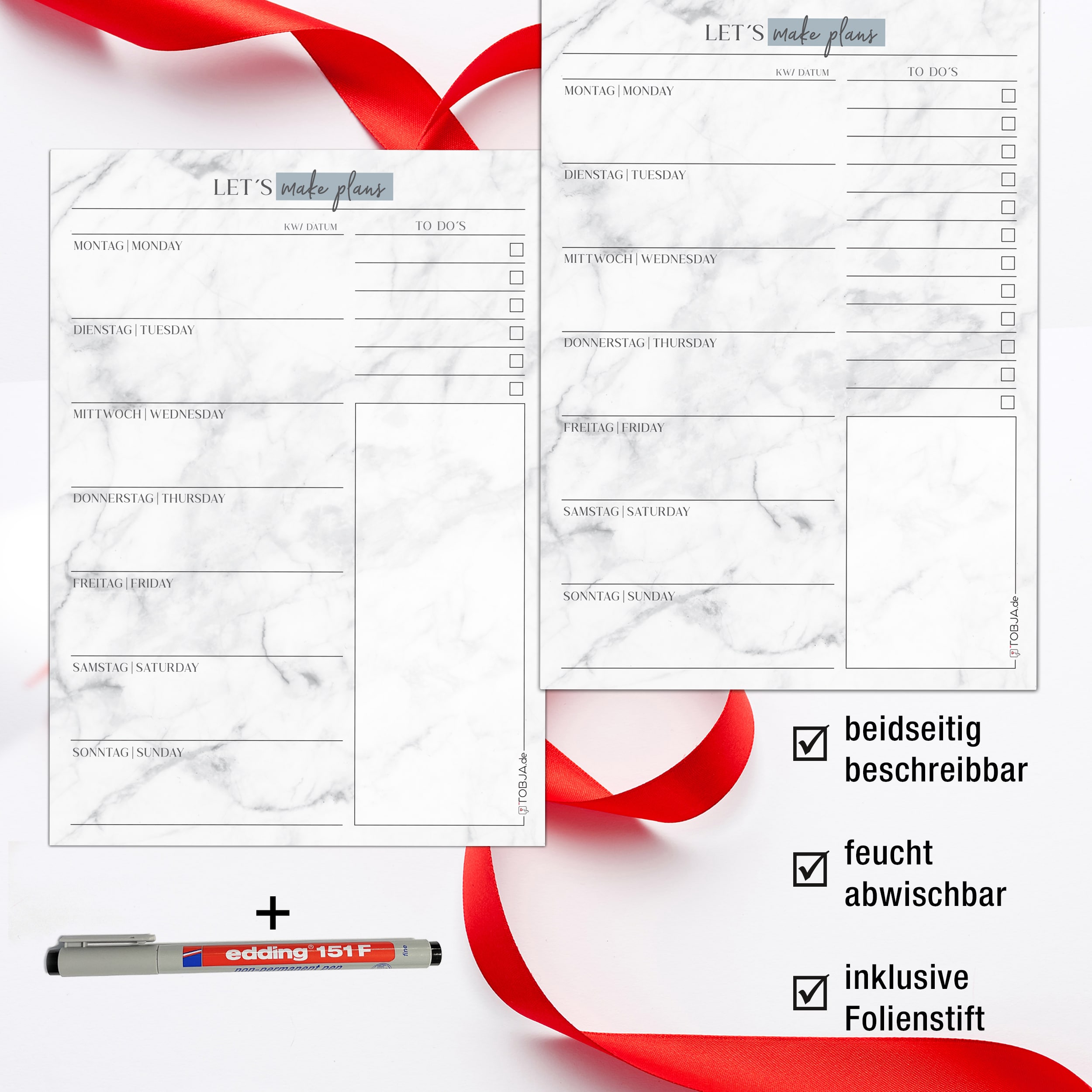 Menüplaner abwischbar inkl. Stift