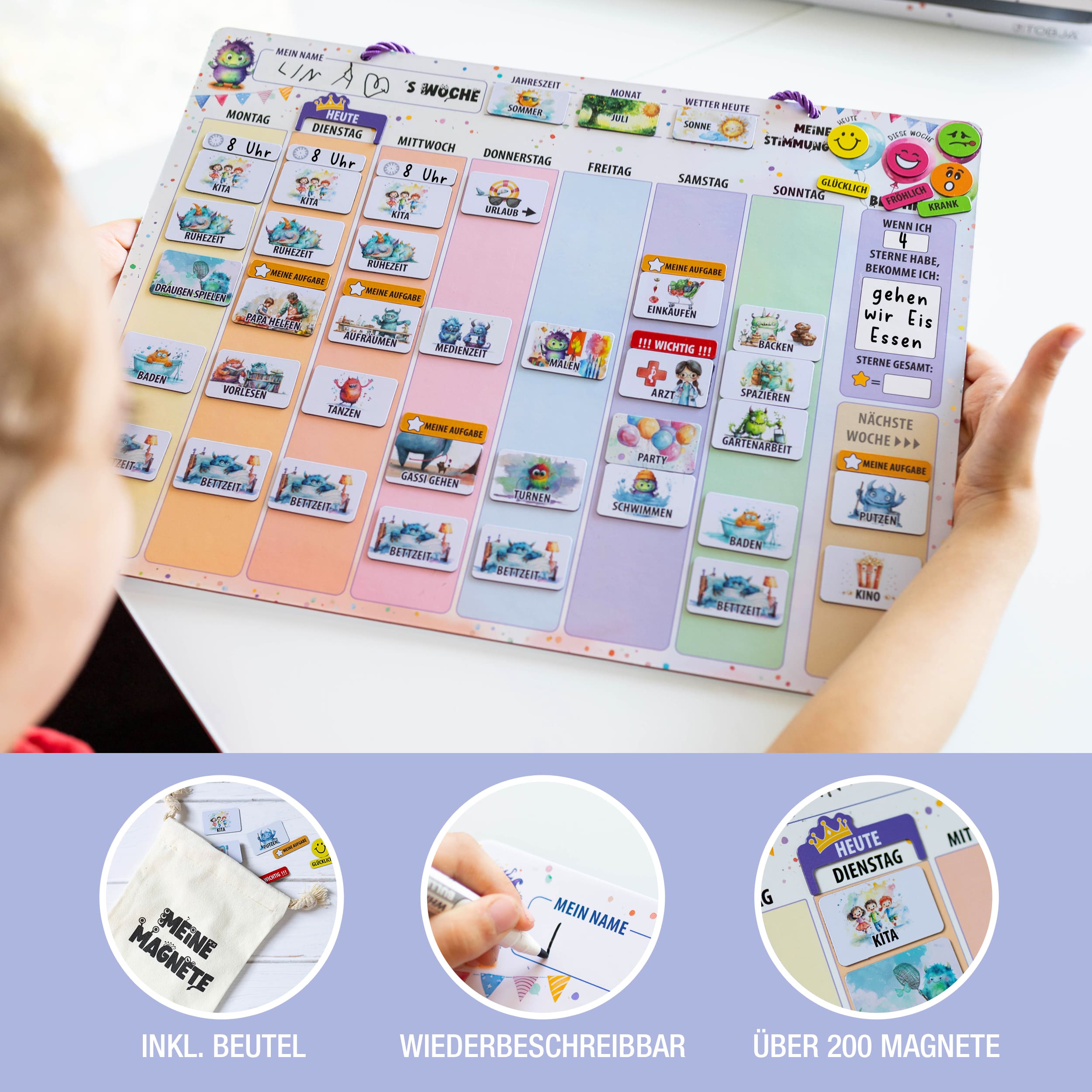 Wochenplaner Kinder inkl Magnete & Stift Wochenplaner Kinder inkl Magnete & Stift