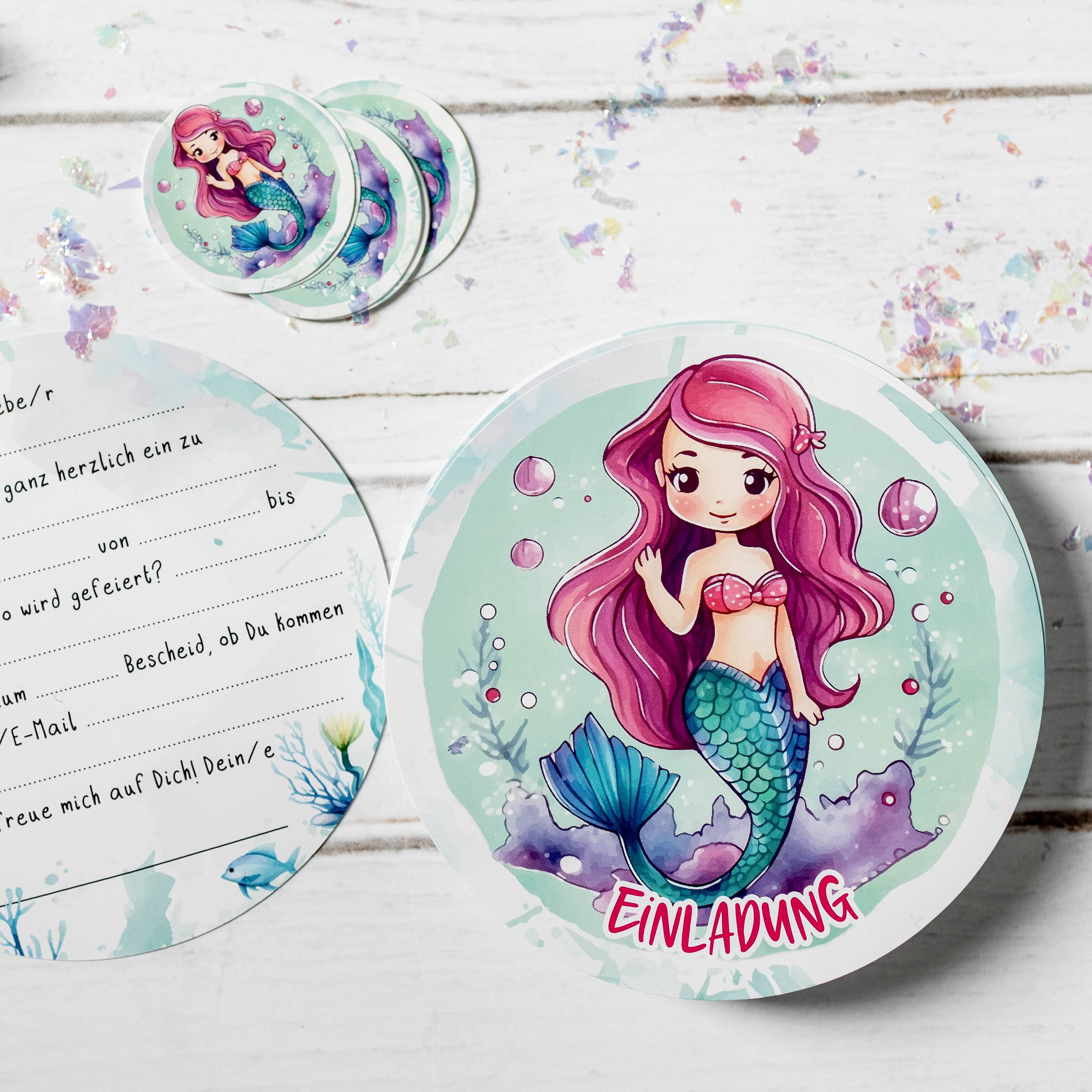XXL Meerjungfrau Einladungskarten für Kindergeburtstag