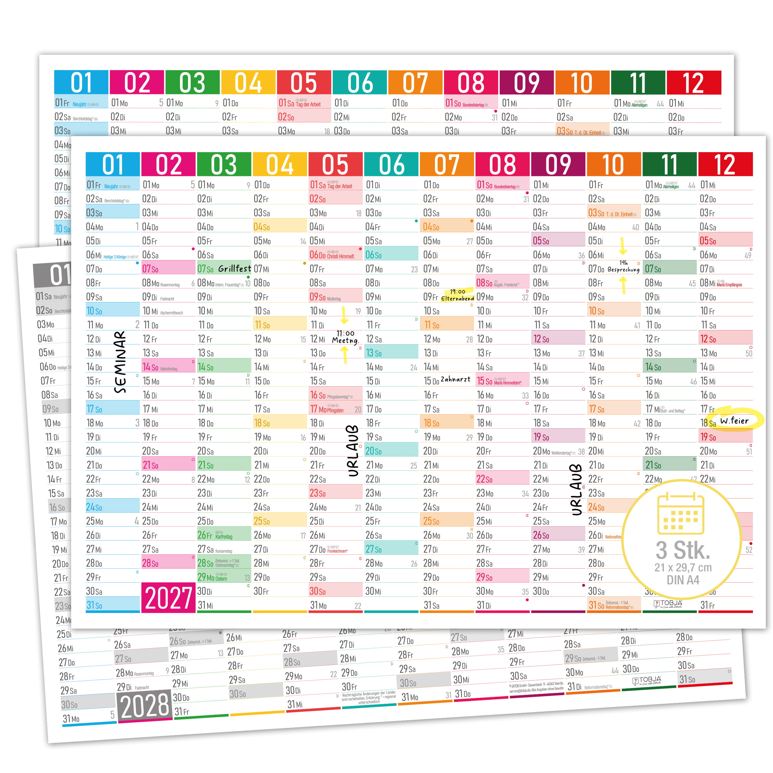 Tafelkalender 2027 Color Blocks A4 - 3er Set