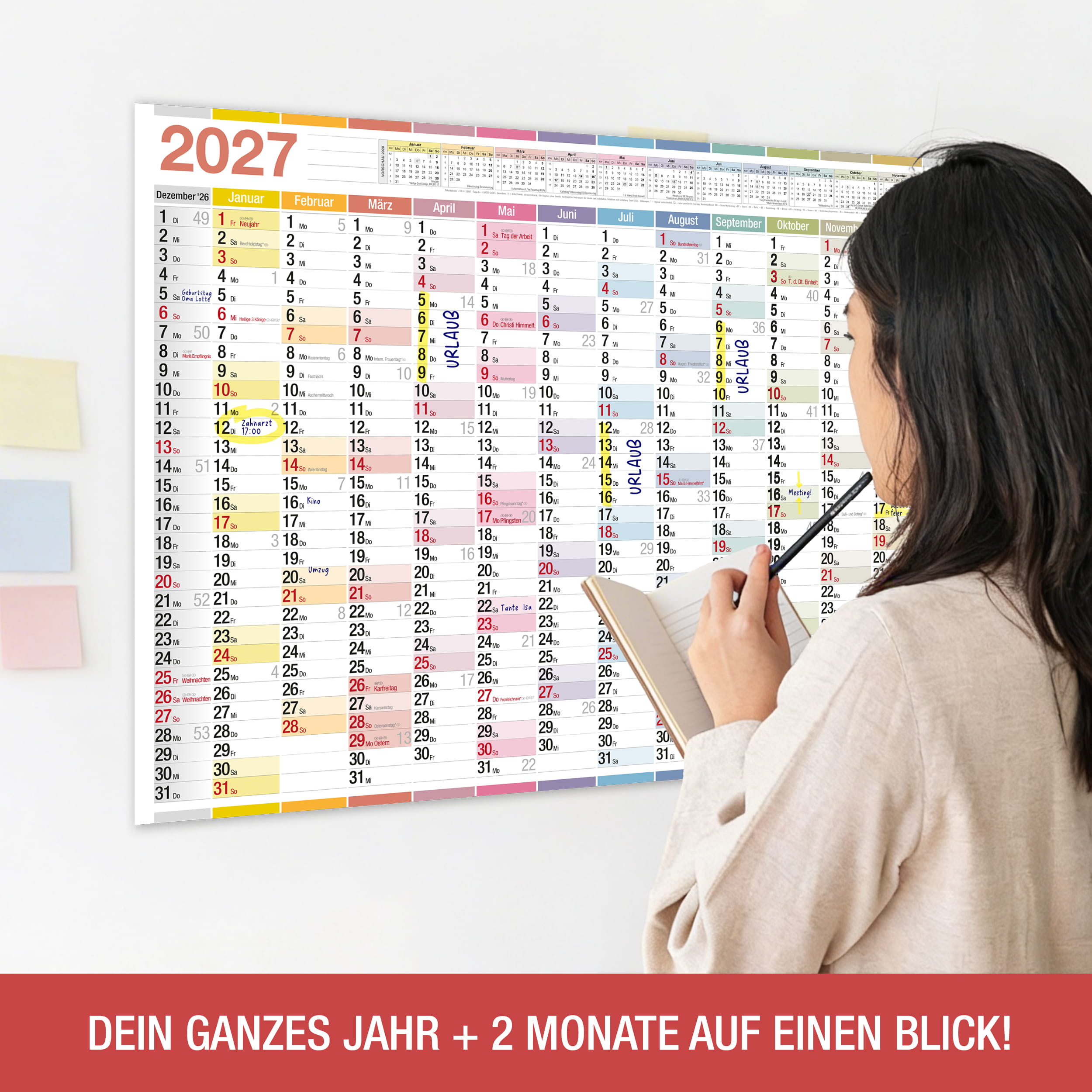 Wandkalender 2027 A1 Color Line 14 Monate