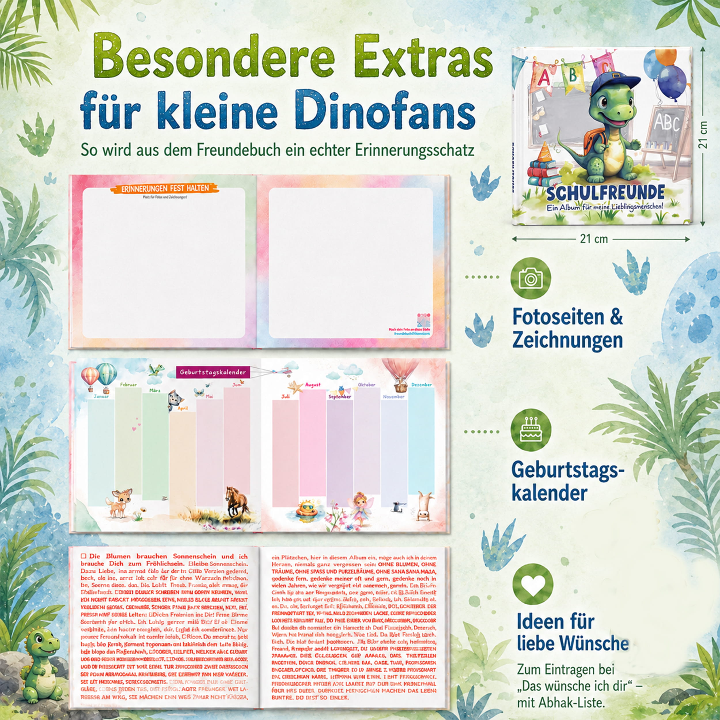 Freundebuch Grundschule Dino – 21 x 21 cm Hardcover